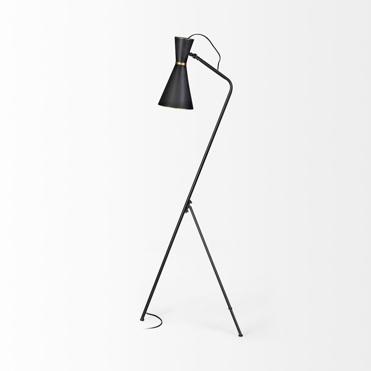 Eris III (58.3'H) Black/Brass Metal Cone Shade Floor Lamp, by Mercana, 20.08" length x 17.72" width x 58.27" height View 6