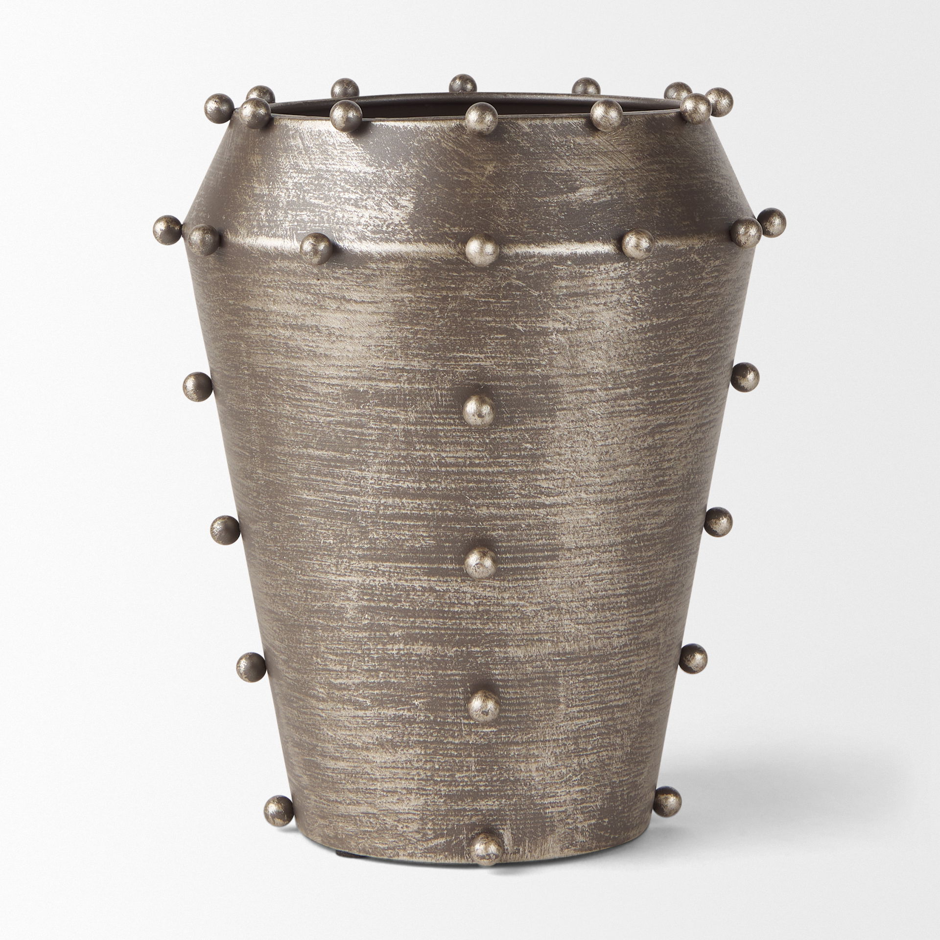 Elio  9.1H Small Champagne Metal with Studs Vase, by Mercana, 7.09" length x 7.09" width x 9.06" height View 3