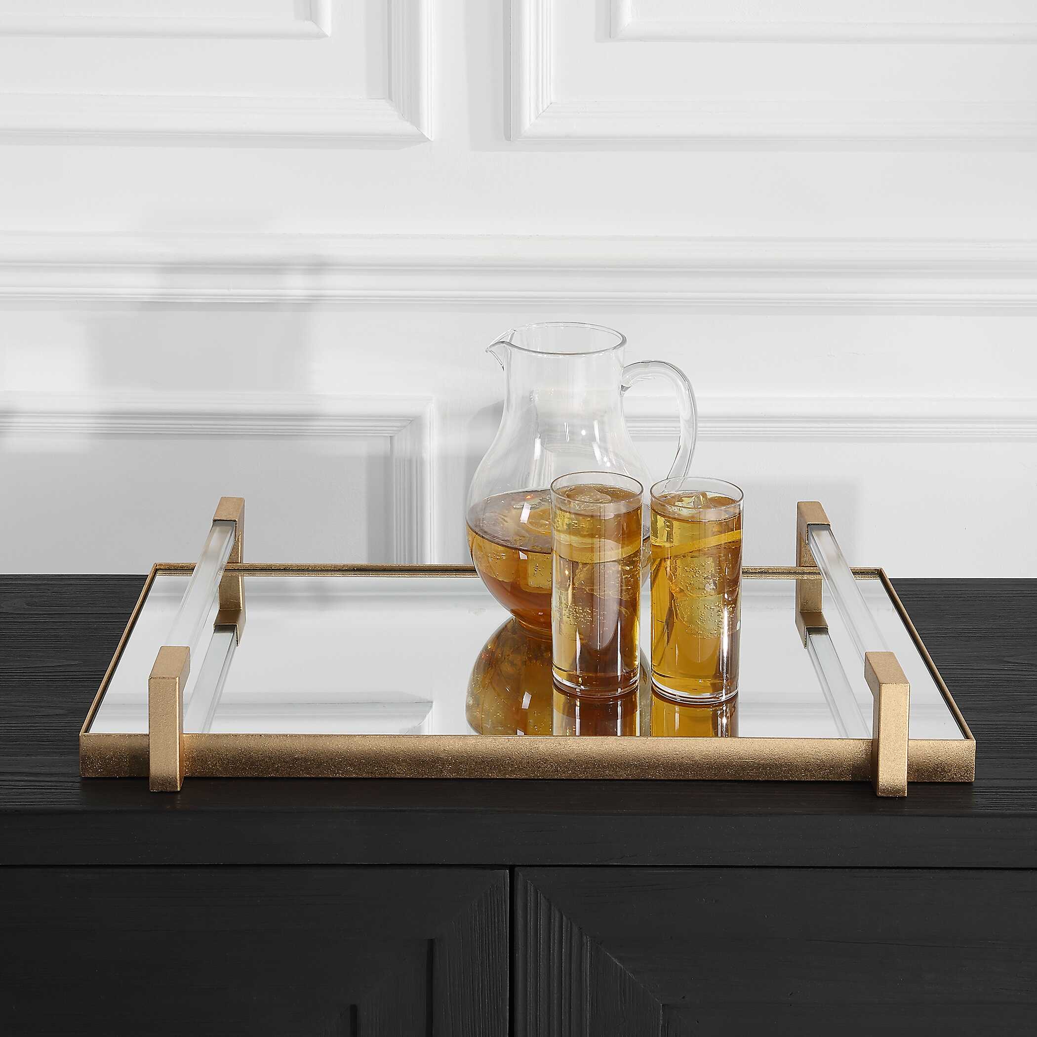 Deki Gold Mirrored Tray, Decorative by Uttermost, 23.75" width x 3.12" height x 13.5" depth View 3