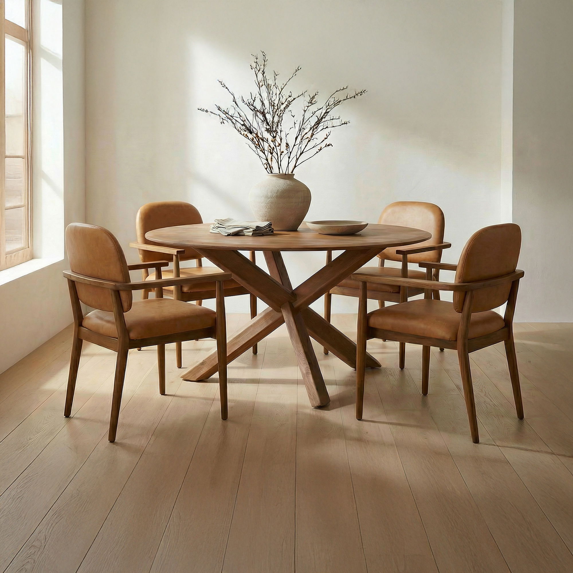 Norrie Dining Chair Brown Leather, by Moe's Home, 24.41" width x 33.46" height x 24.41" depth View 7