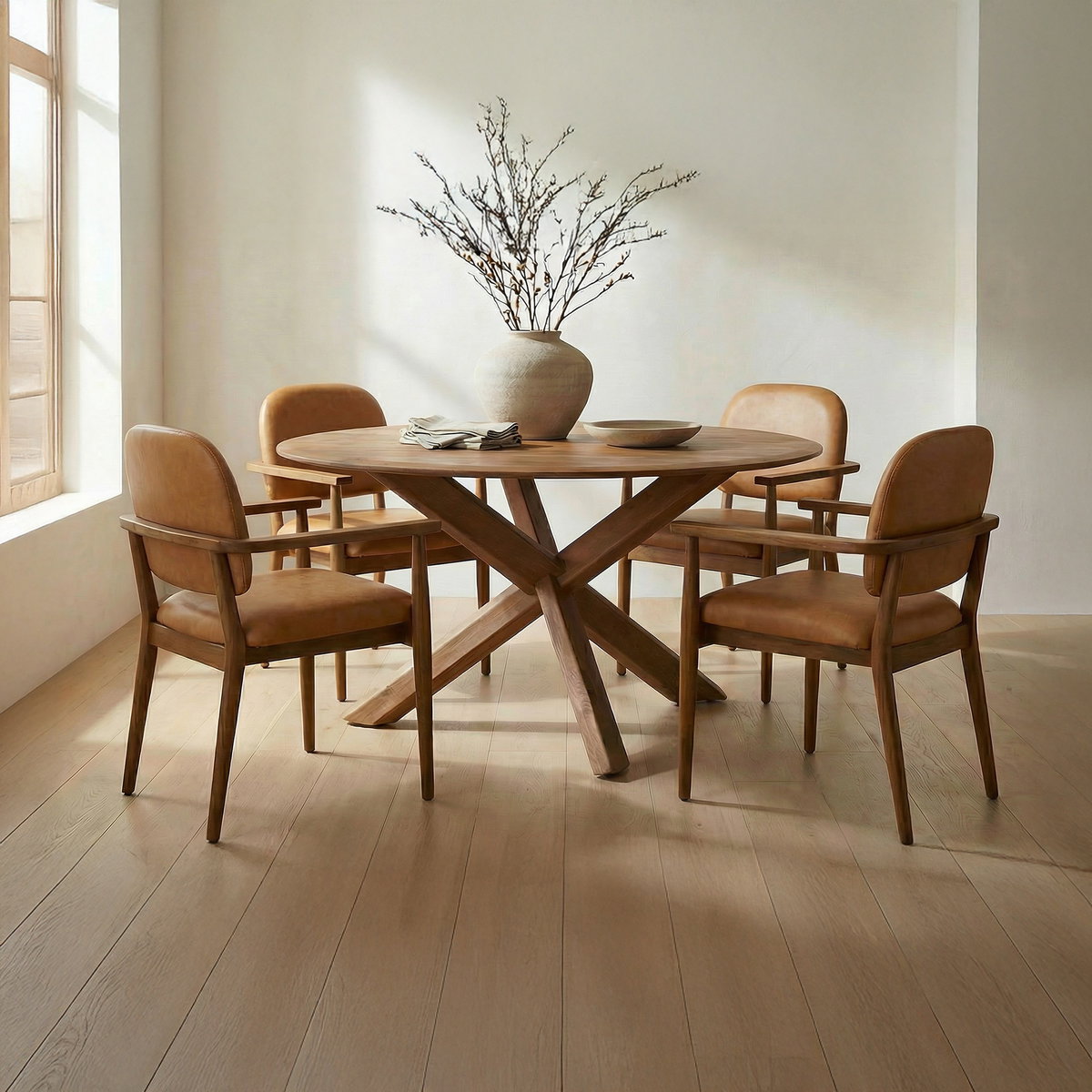 Norrie Dining Chair Brown Leather, by Moe's Home, 24.41" width x 33.46" height x 24.41" depth View 7