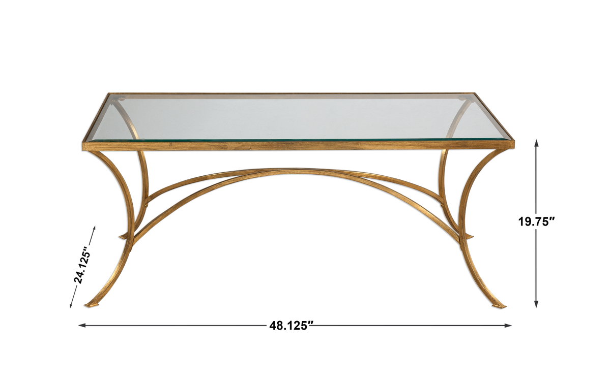 Alayna Gold Coffee Table, by Uttermost, 48.12" width x 19.75" height x 24.12" depth View 3