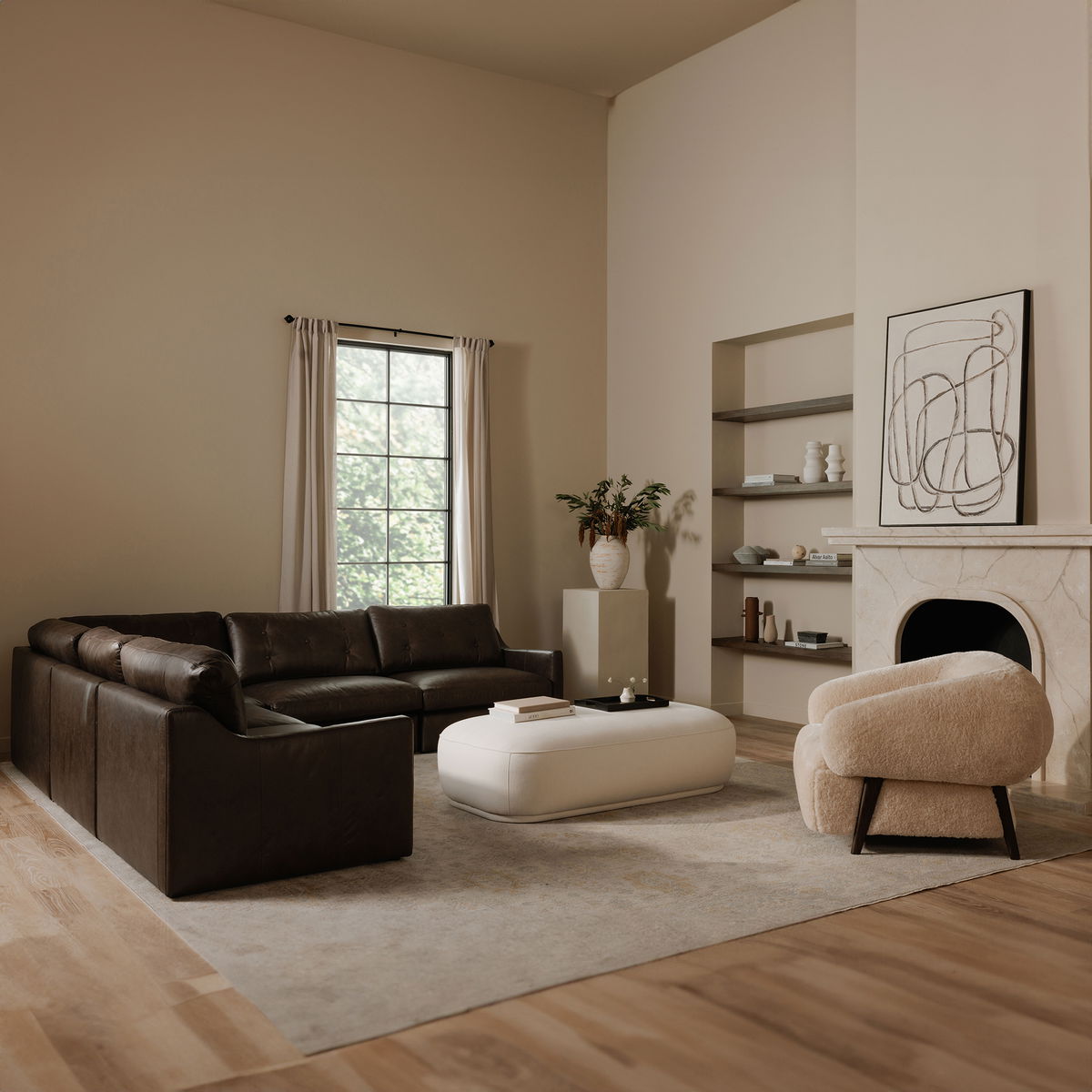 Devlin Lounge Chair Cream Faux Fur, Accent Chair by Moe's Home, 40.55" width x 29.5" height x 40.16" depth View 9
