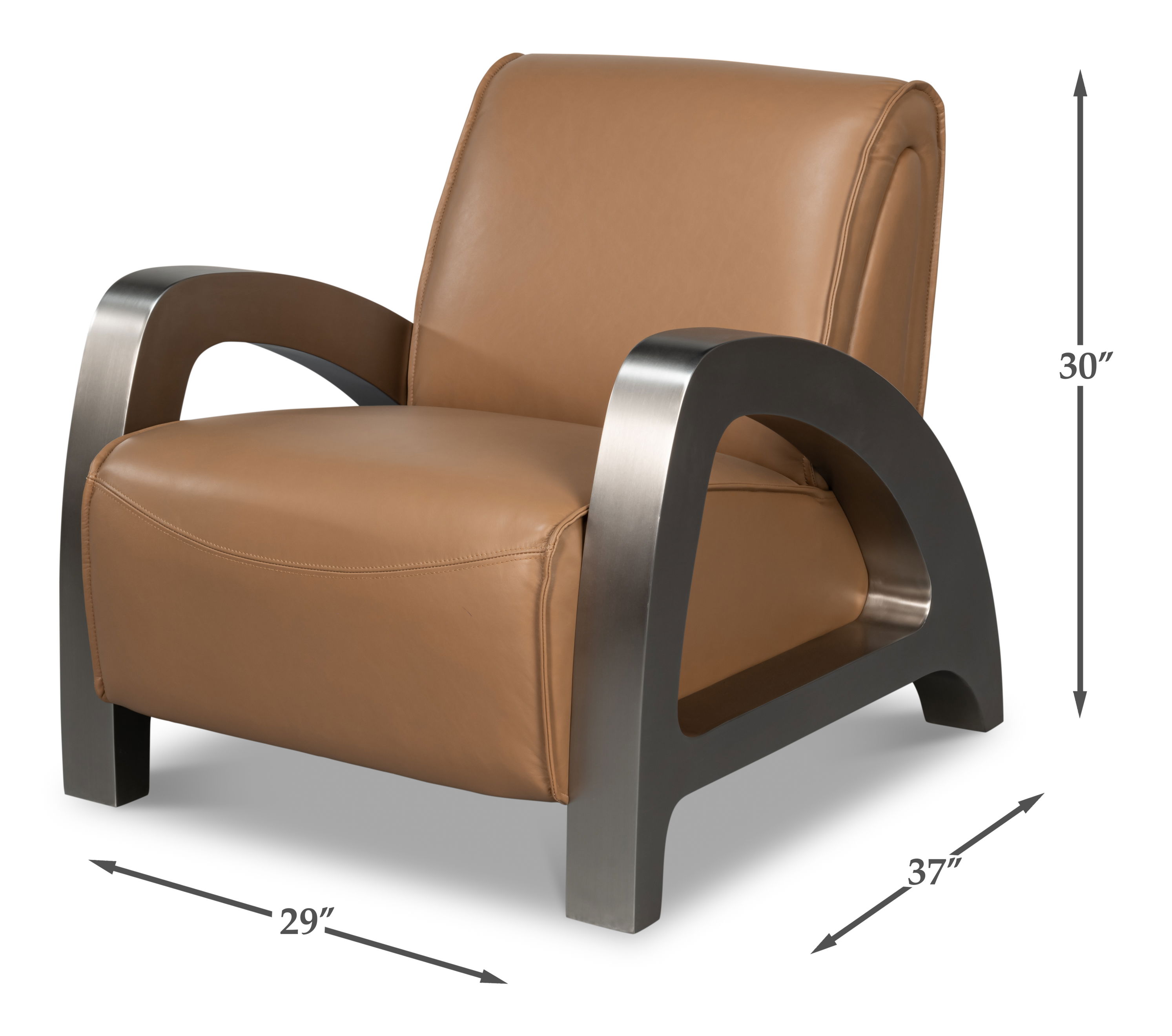 Carlisle Armchair, Caramel Brown Leather, Seating by Sarreid, 29" length x 37" width x 30" height View 13