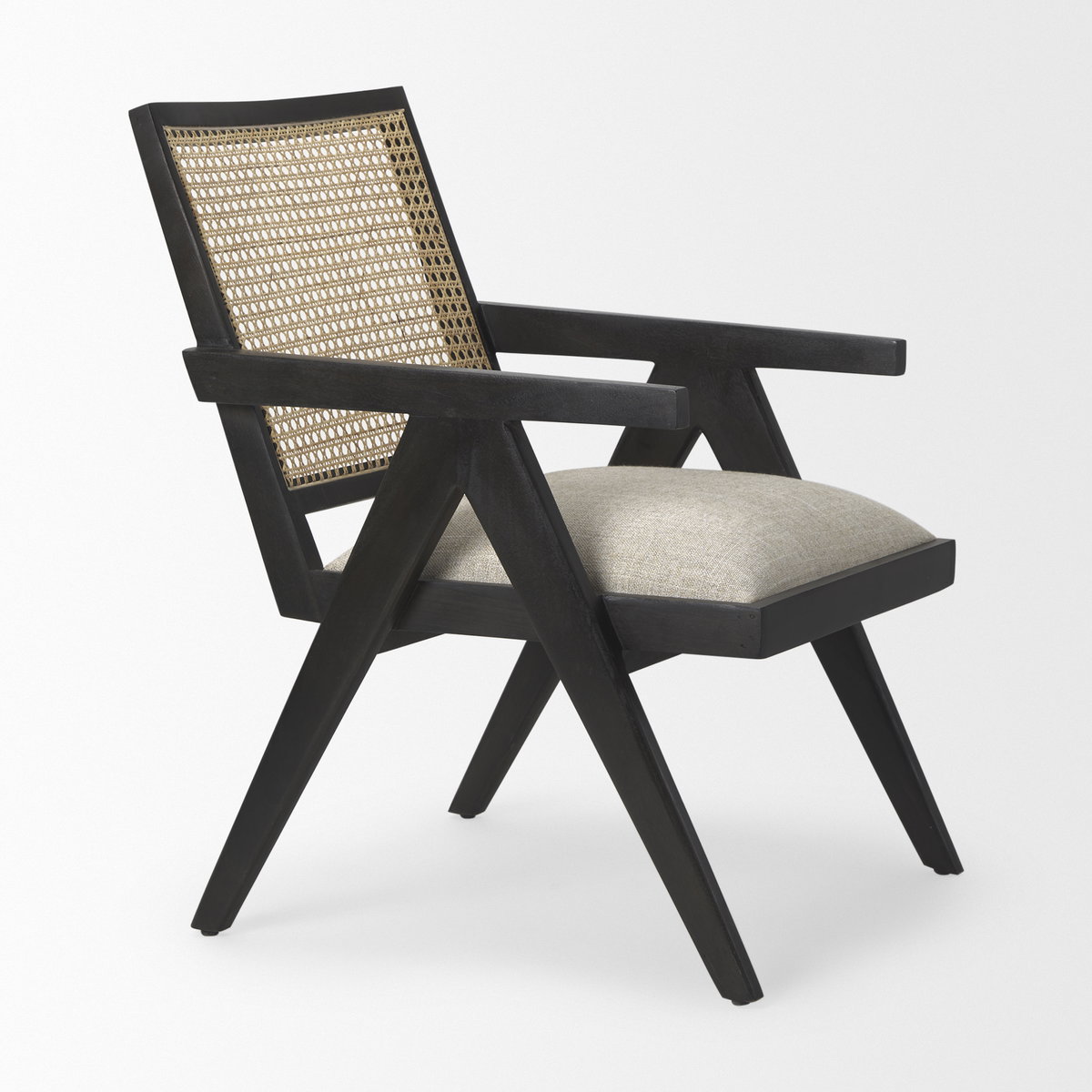 Donna Cane Back Dining Side Chair | Natural Linen with Black Wood, Dining Chair by Mercana, 21.65" length x 21.65" width x 32" height View 8