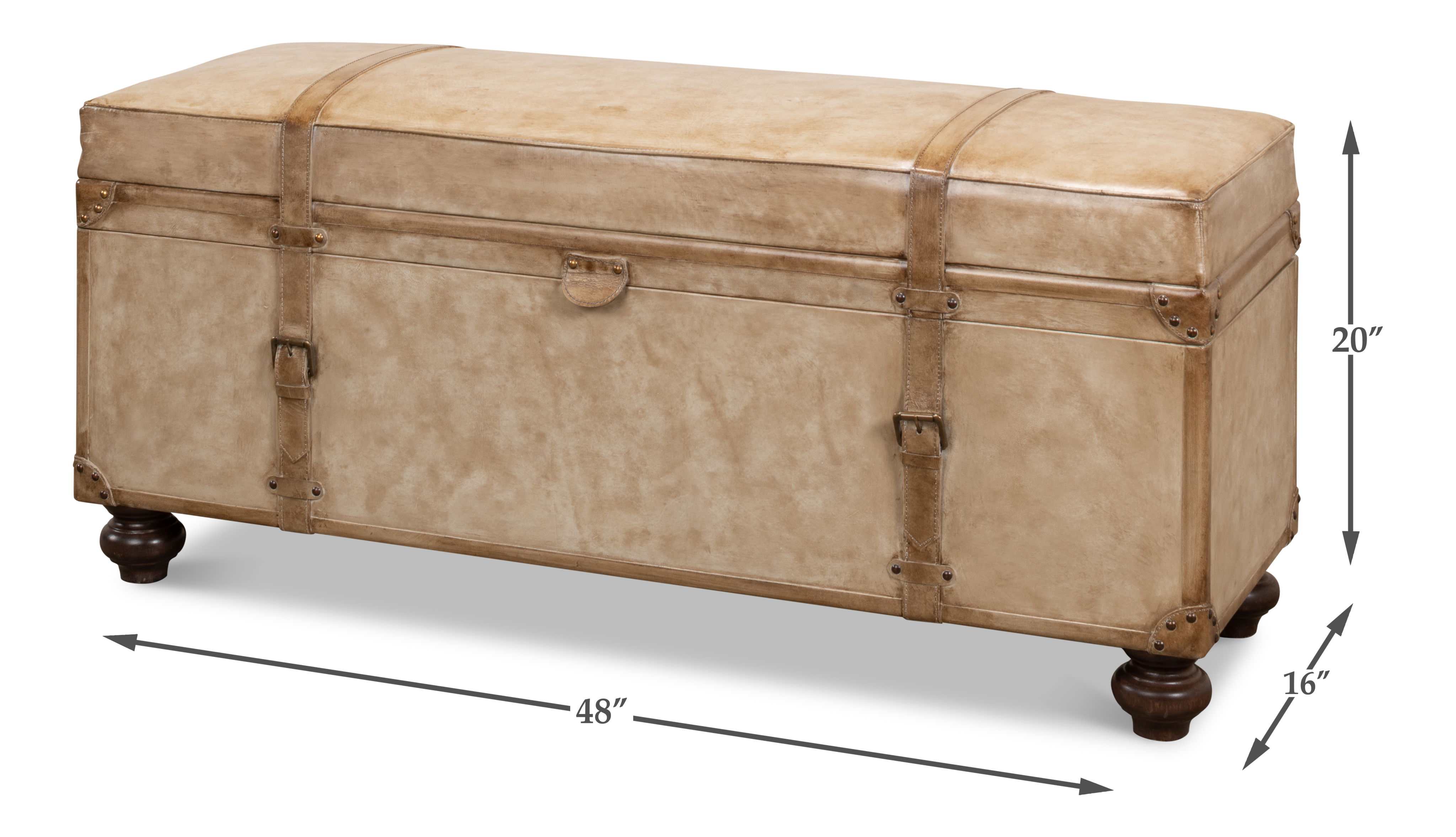 Leather Trunk/Bench, Pearl Leather, Seating by Sarreid, 48" length x 16" width x 20" height View 15