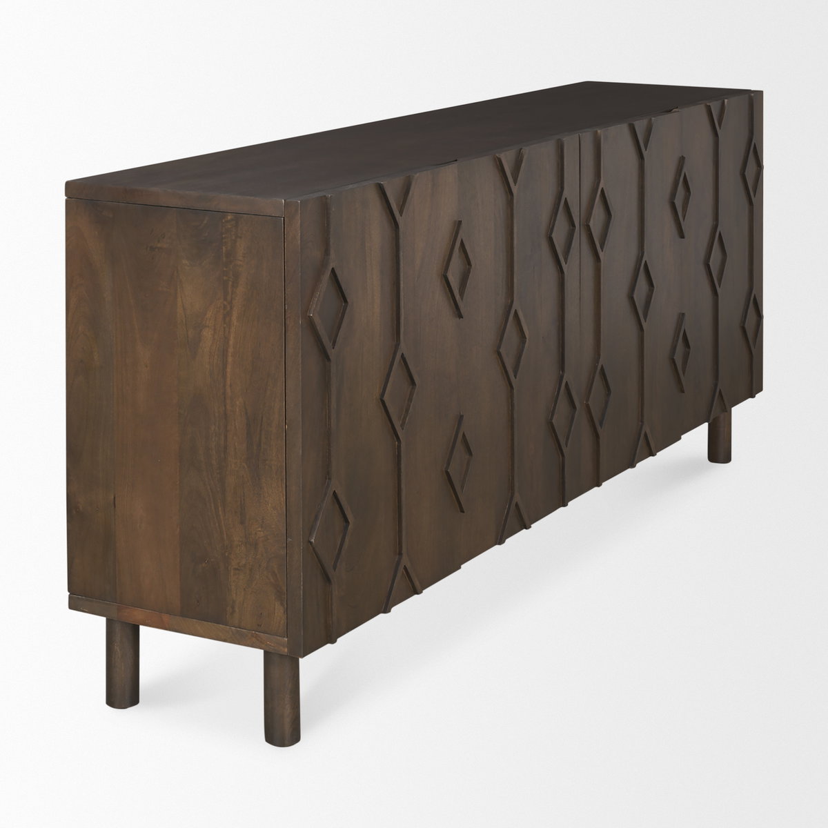 Heera Dark Brown Diamond Motif with Shelf Sideboard, Sideboards & Buffet by Mercana, 71" length x 16.25" width x 32" height View 7