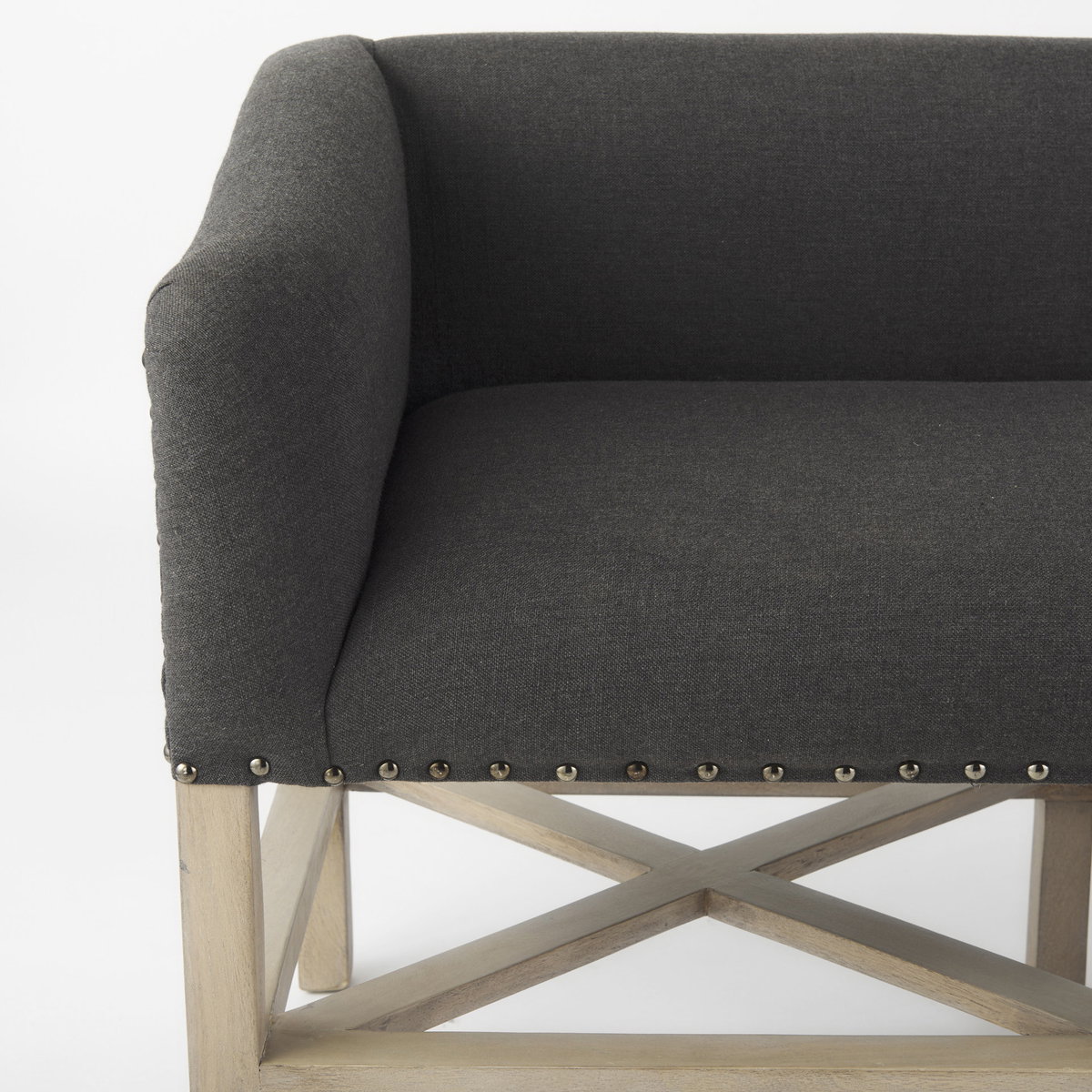 Bergen  Dark Gray Fabric with Light Brown Wooden Base Accent Bench, Benche by Mercana, 60" length x 19" width x 25.5" height View 8