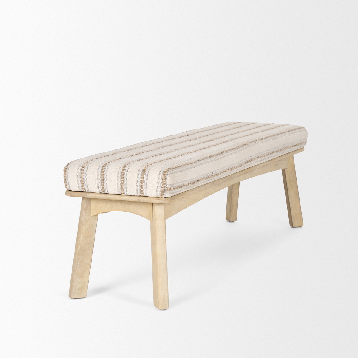 Taimo White Washed Light Brown Wood with Striped Fabric Seat Bench, Benche by Mercana, 62.2" length x 17" width x 19.3" height View 6