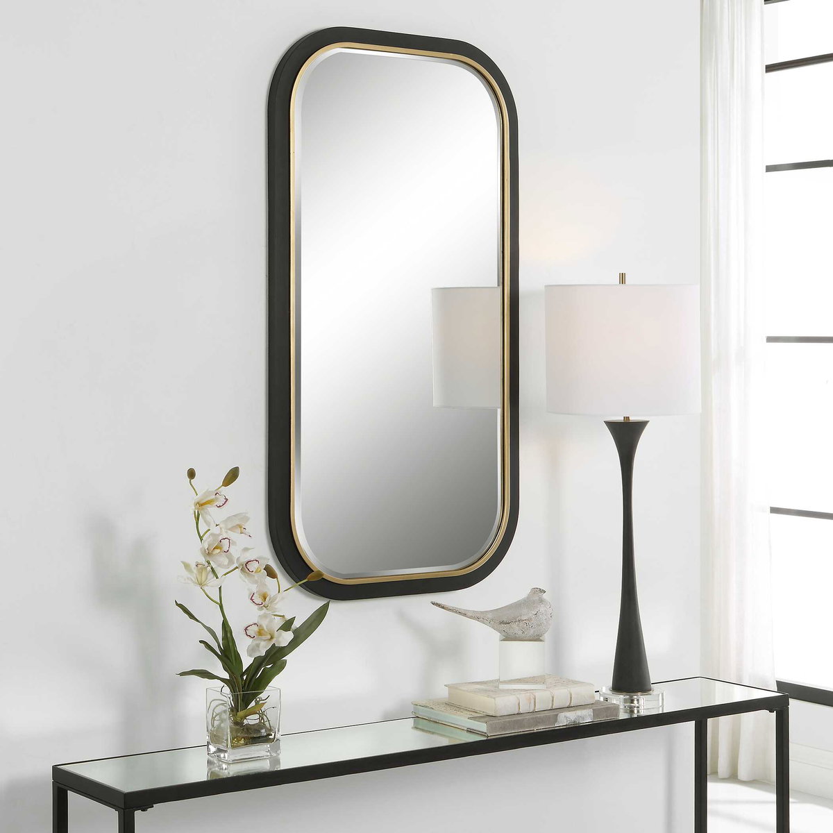 Nevaeh Curved Rectangle Mirror, by Uttermost, 23.25" width x 43.25" height x 1.12" depth View 4