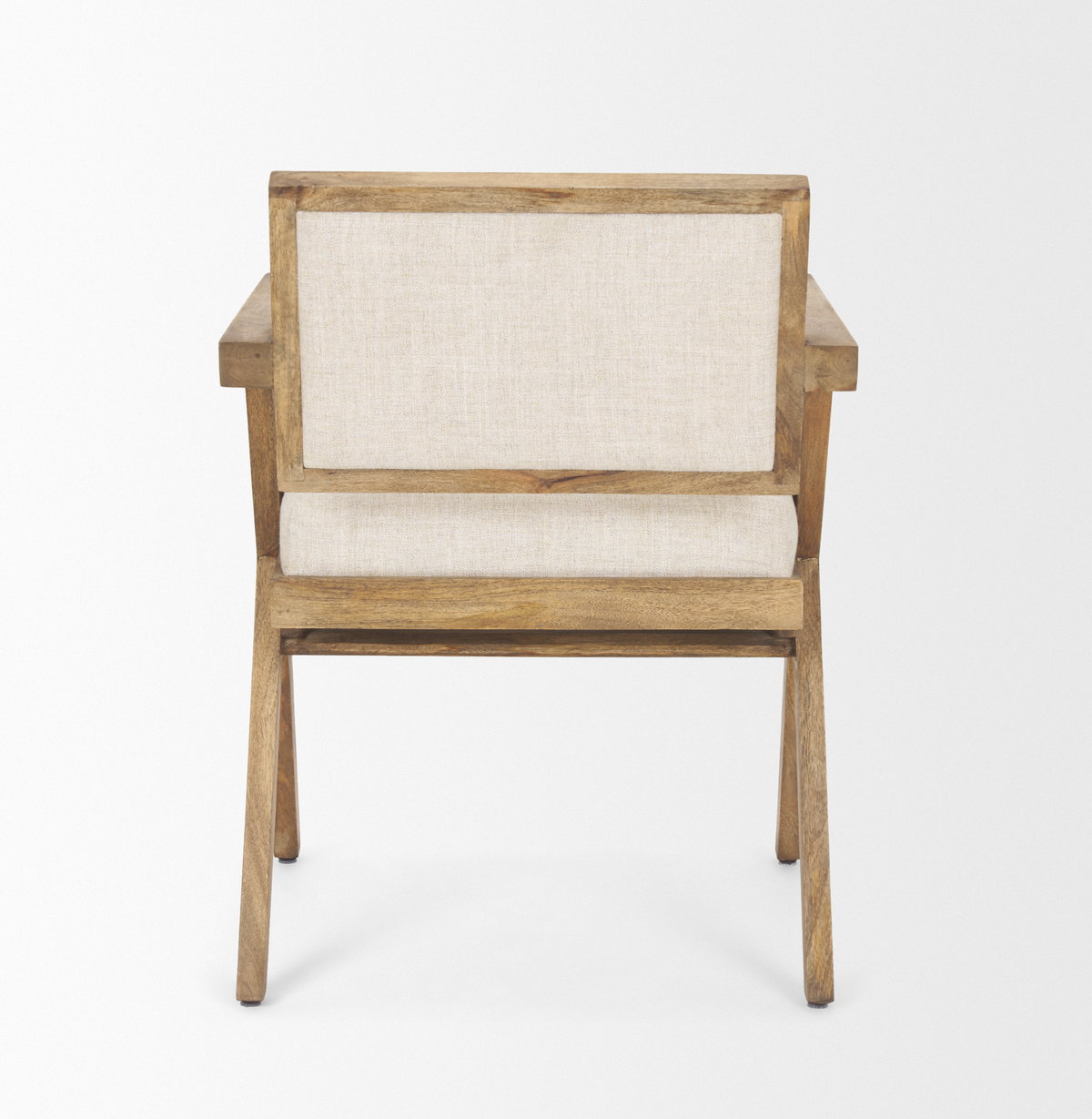 Topanga Open Back Dining Arm Chair | Cream Fabric with Wooden, Dining Chair by Mercana, 23" length x 23.25" width x 31.75" height View 6