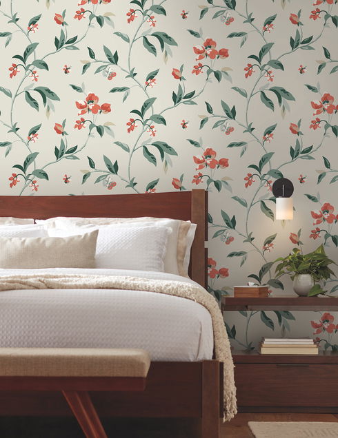 Springtime Beige & Orange Wallpaper
