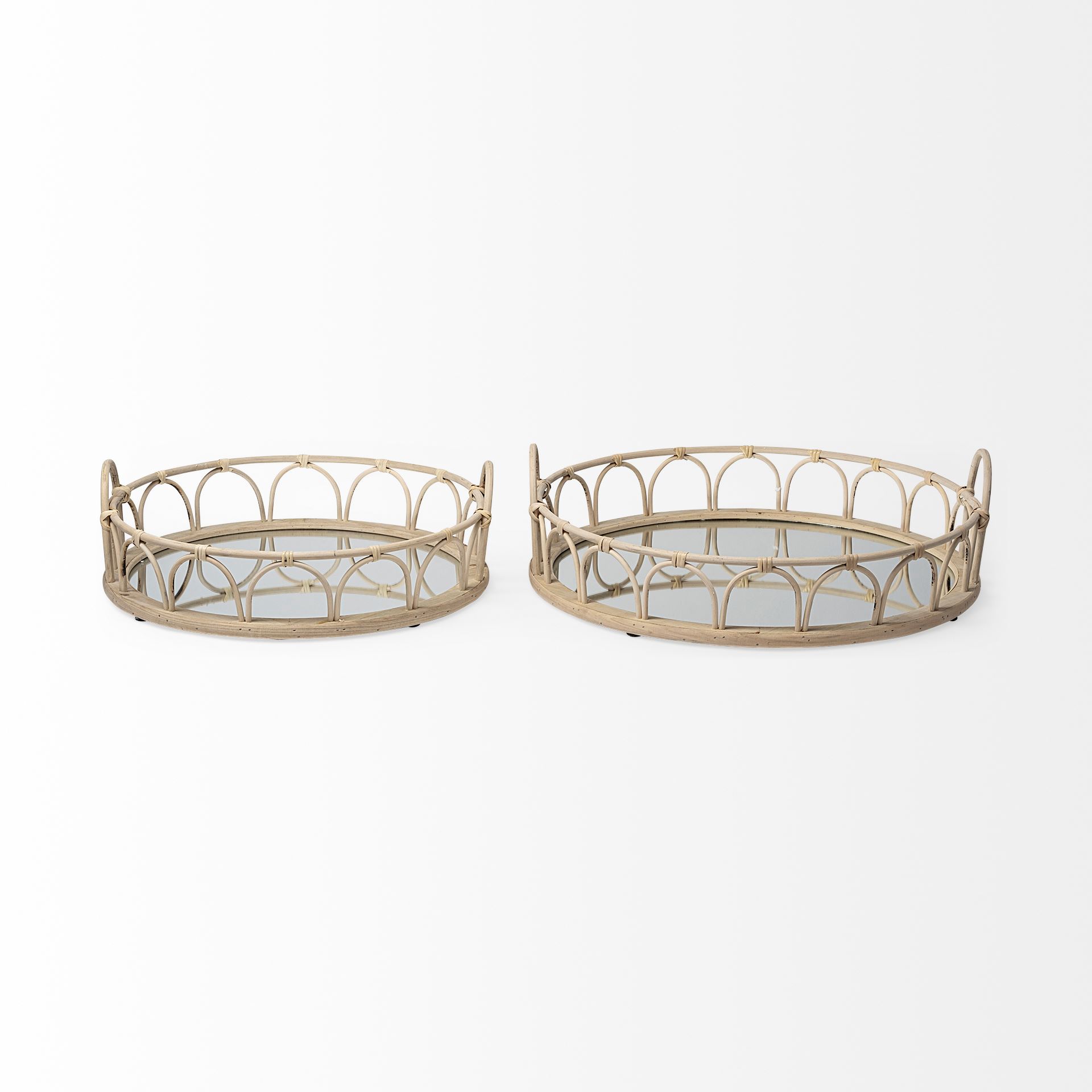 Leona (Set of 2) Natural Wicker Woven Mirrored Base Nesting Trays large image 