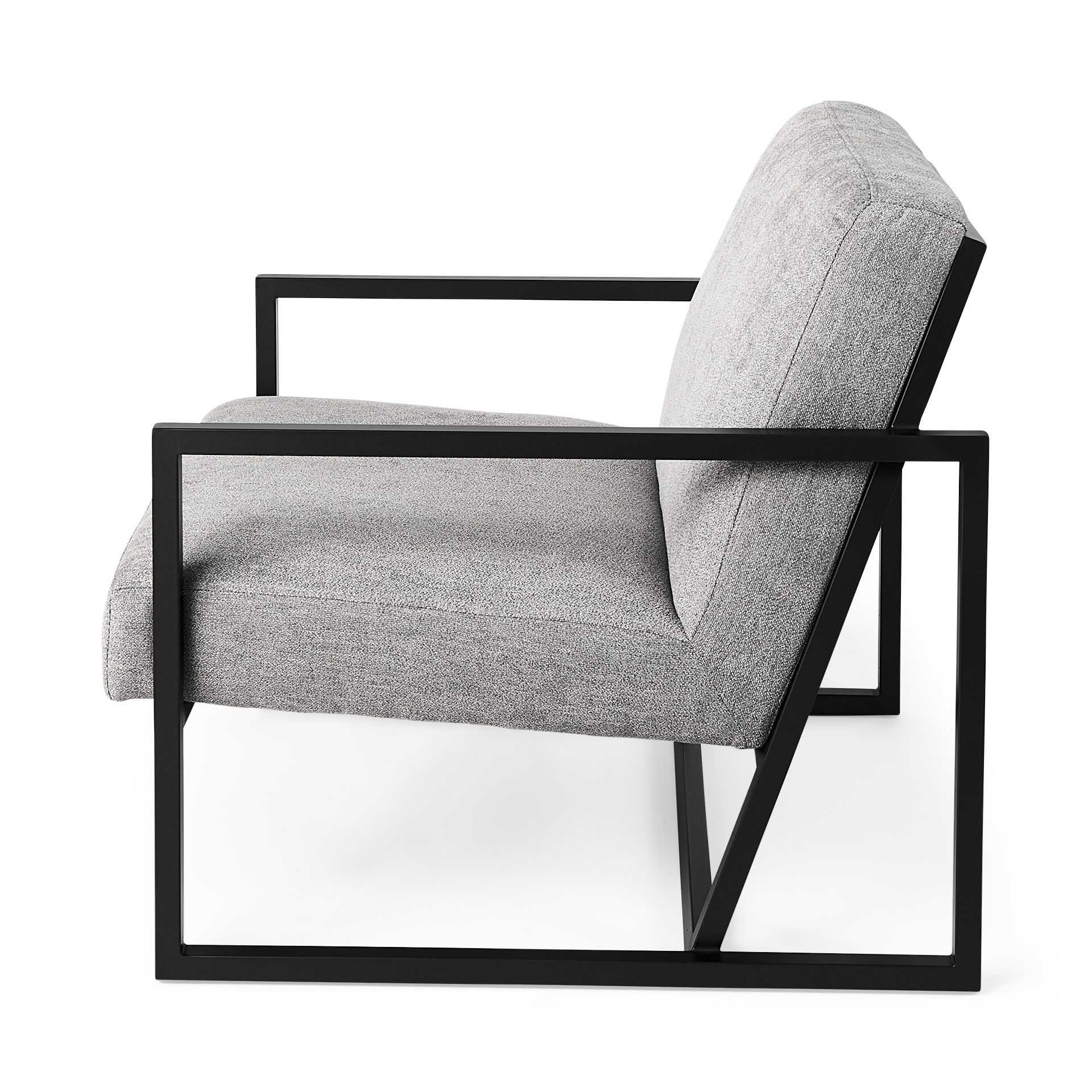 Armelle Gray Fabric Seat with Black Metal Frame Accent Chair, by Mercana, 28.35" length x 33.07" width x 29.92" height View 4