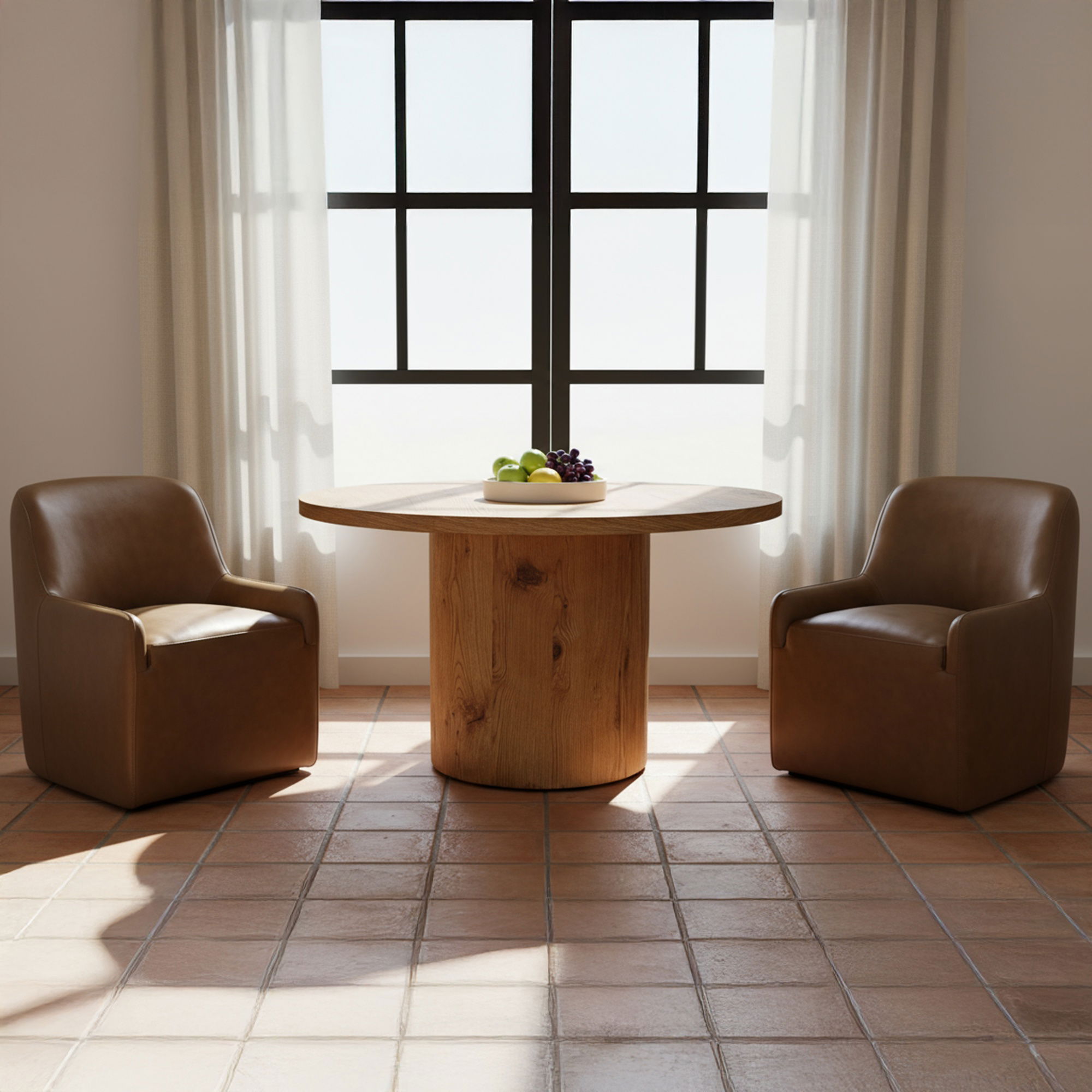 Maisie Rolling Dining Chair Tan Leather, by Moe's Home, 26" width x 32.25" height x 26.5" depth View 7