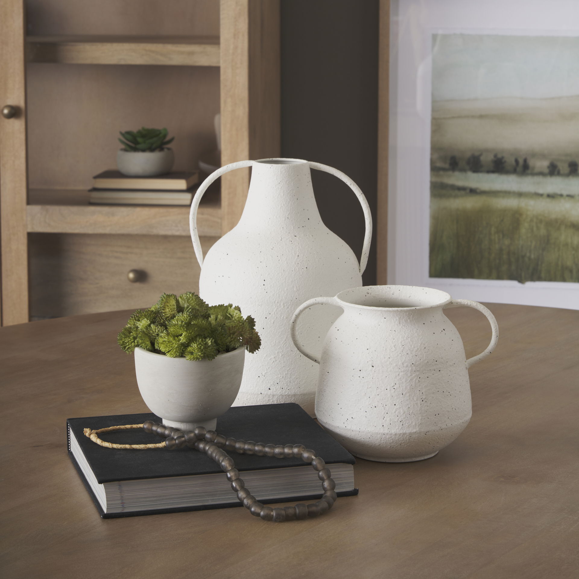 Treva Small White with Black Speckles Metal Vase, by Mercana, 9.45" length x 7.09" width x 7.09" height View 4