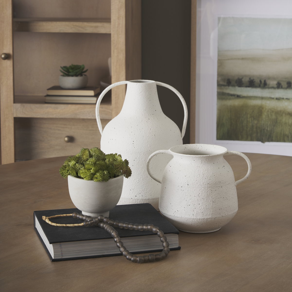 Treva Small White with Black Speckles Metal Vase, by Mercana, 9.45" length x 7.09" width x 7.09" height View 4