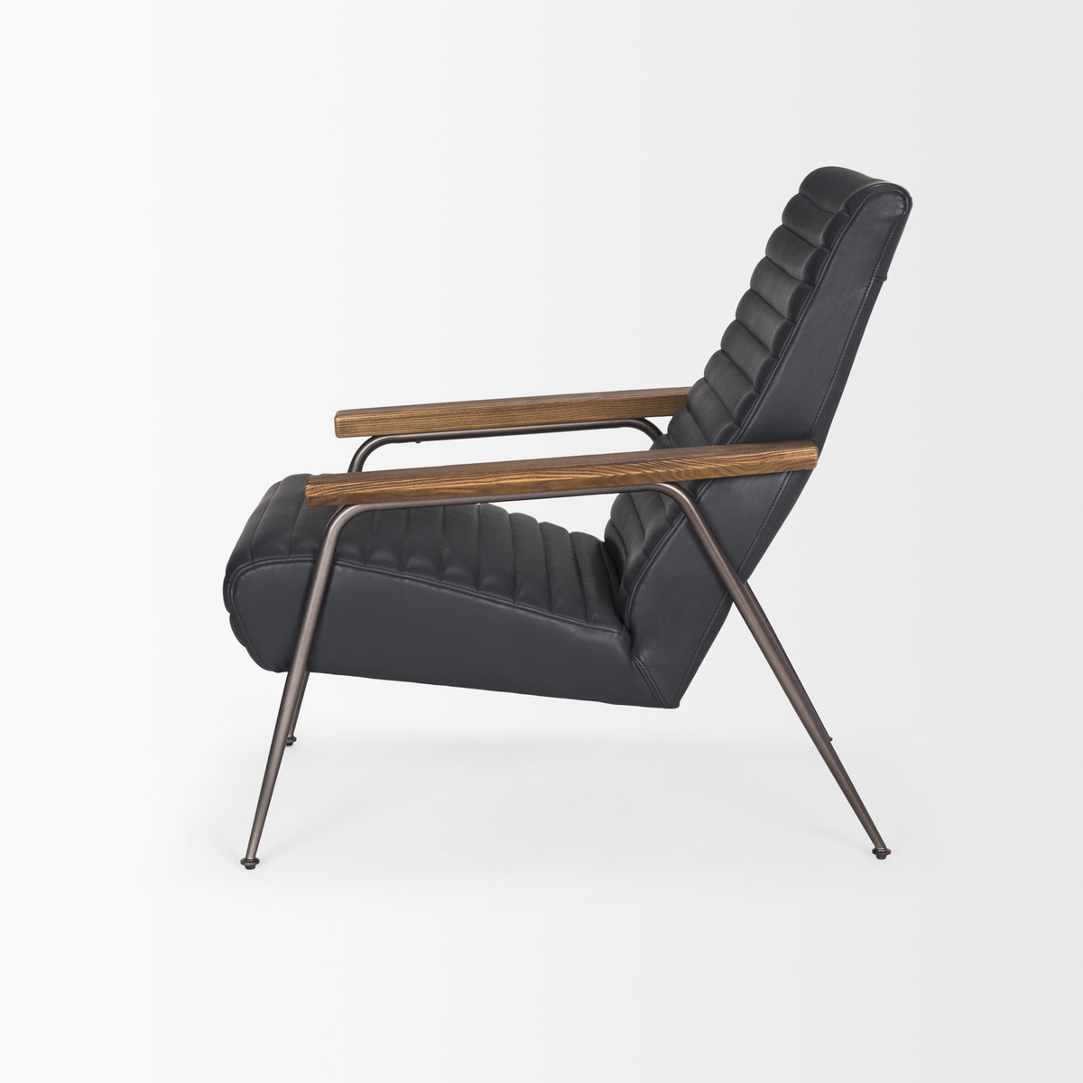 Grosjean Black Leather with Black Metal Frame Accent Chair, by Mercana, 27.56" length x 37.01" width x 34.65" height View 5