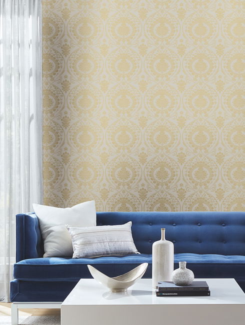 Imperial Damask Off White & Gold Wallpaper