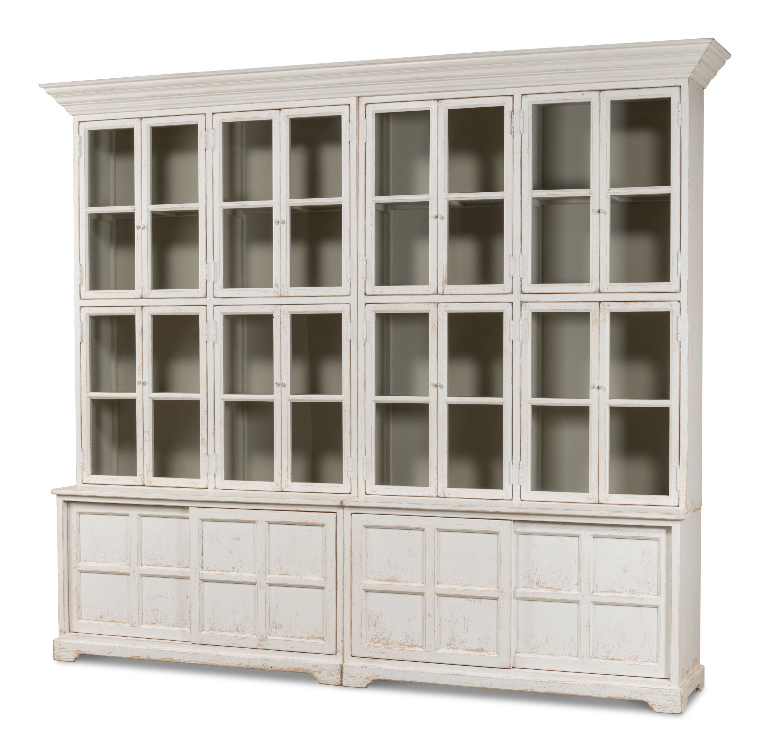 Glass Front Bookcase, Shelving & Bookcase by Sarreid, 121" length x 22" width x 106" height View 1