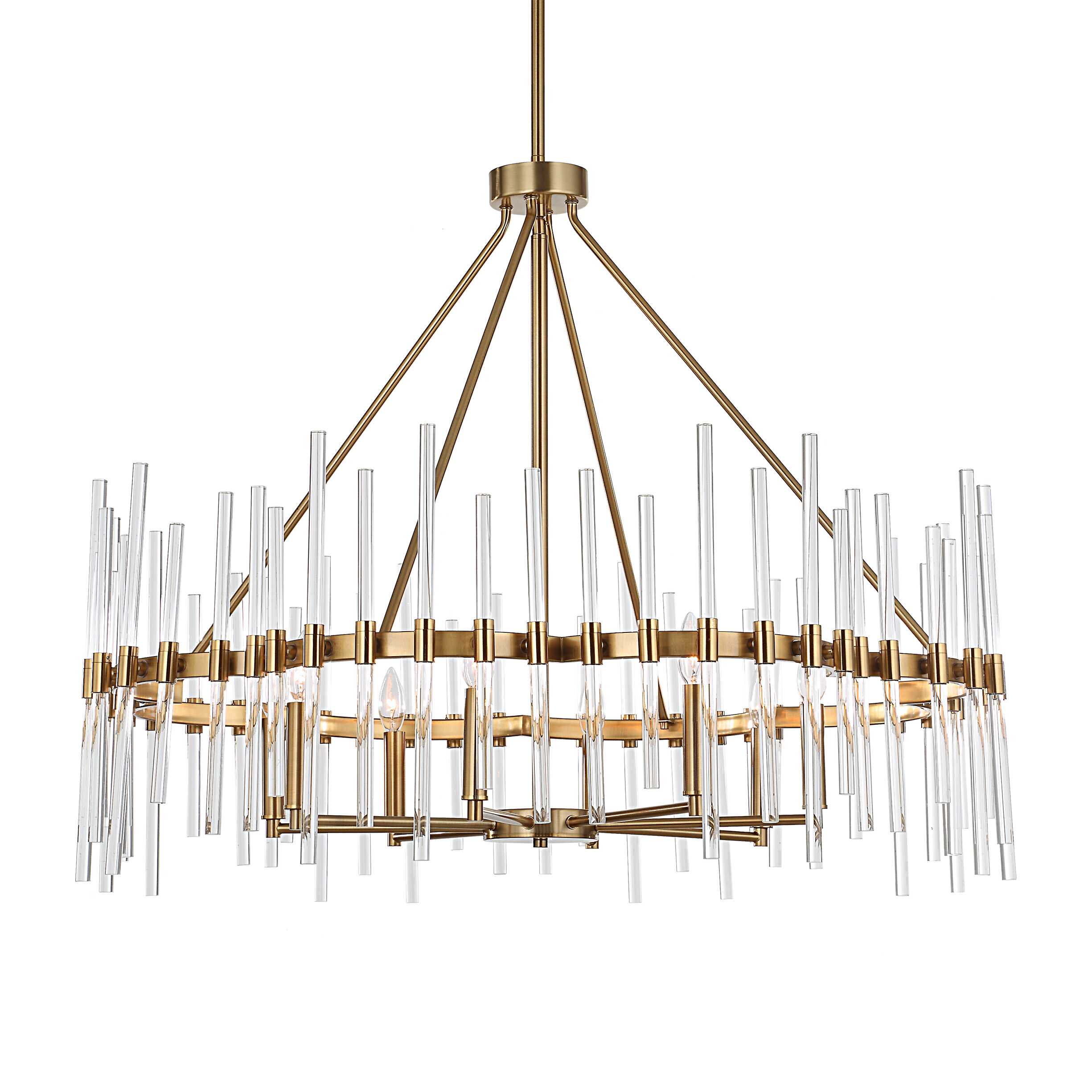 Crystal Stick 8 Light Brass Chandelier, Ceiling Light by Uttermost, 38.75" width x 31.25" height x 38.75" diameter x 38.75" depth View 8