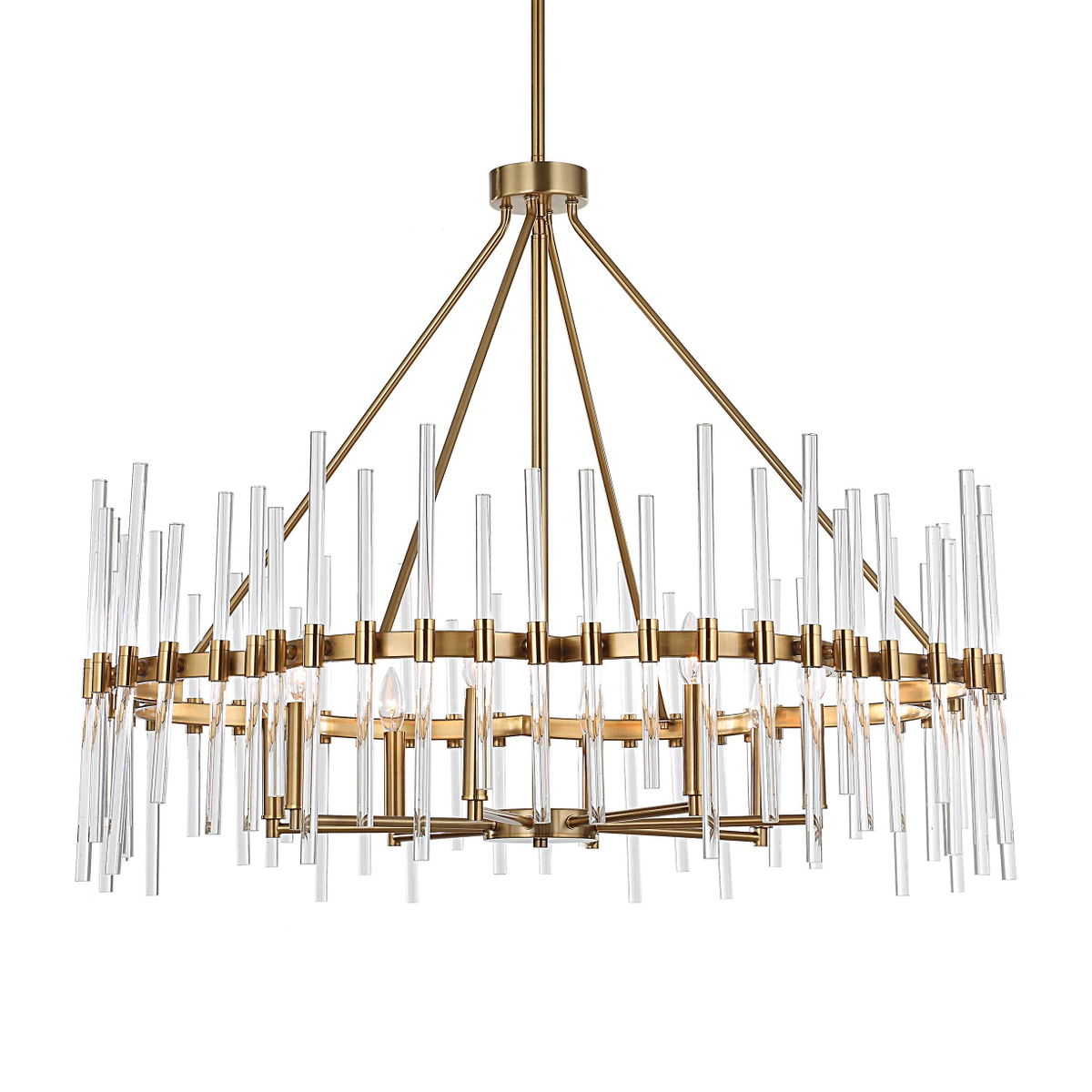 Crystal Stick 8 Light Brass Chandelier, Pendant by Uttermost, 38.75" width x 31.25" height x 38.75" diameter x 38.75" depth View 8