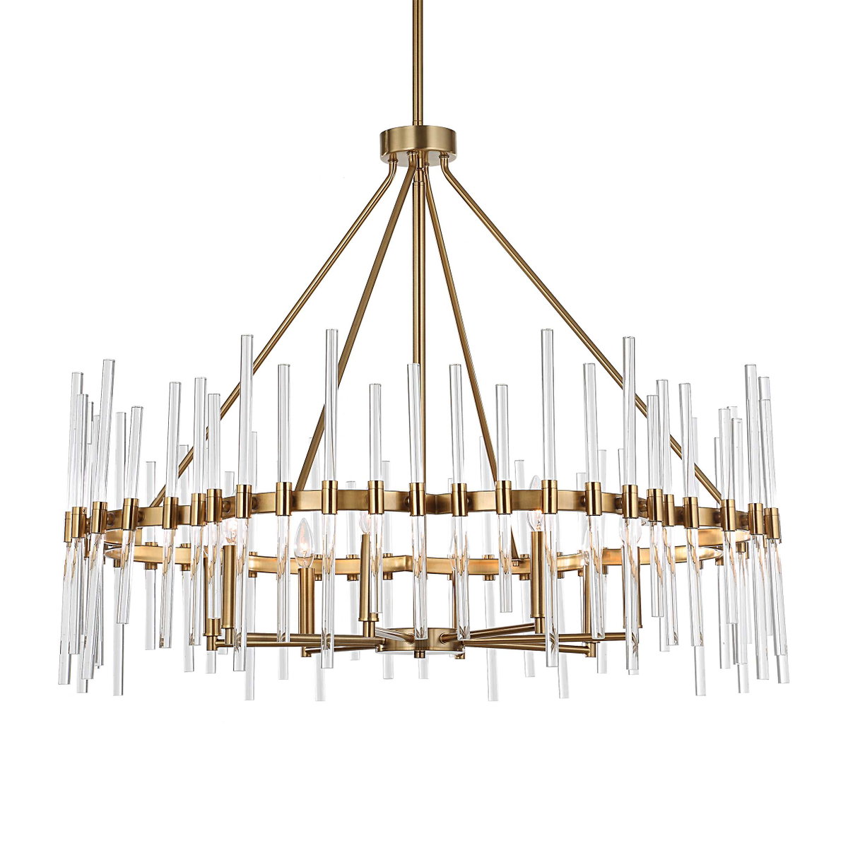 Crystal Stick 8 Light Brass Chandelier, Pendant by Uttermost, 38.75" width x 31.25" height x 38.75" diameter x 38.75" depth View 8