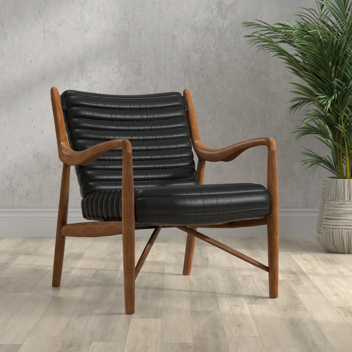 Singletary Leather Chair  Onyx Black, by Sarreid, 2'4" length x 2'3" width x 2'8" height View 13