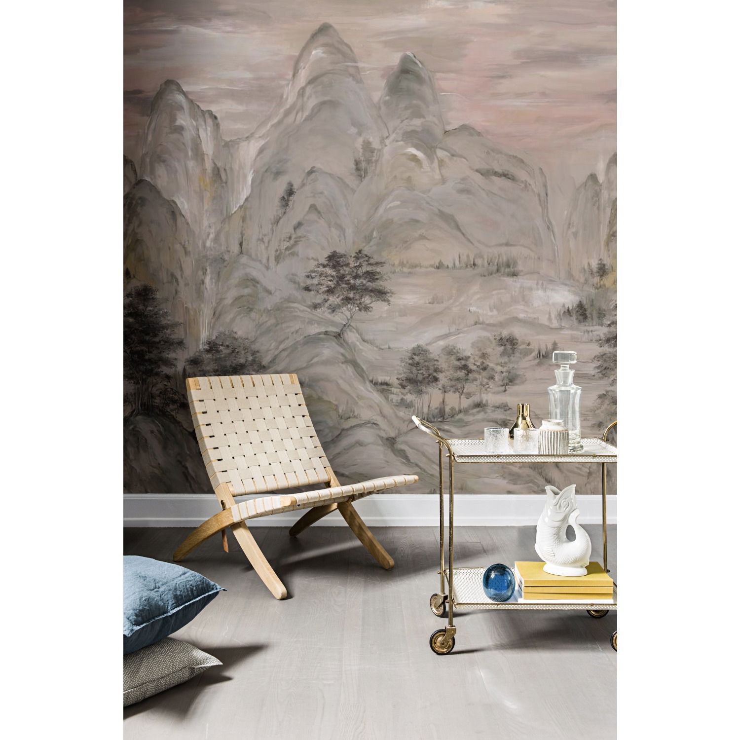 Misty Mountain Taupe Wall Mural large image 