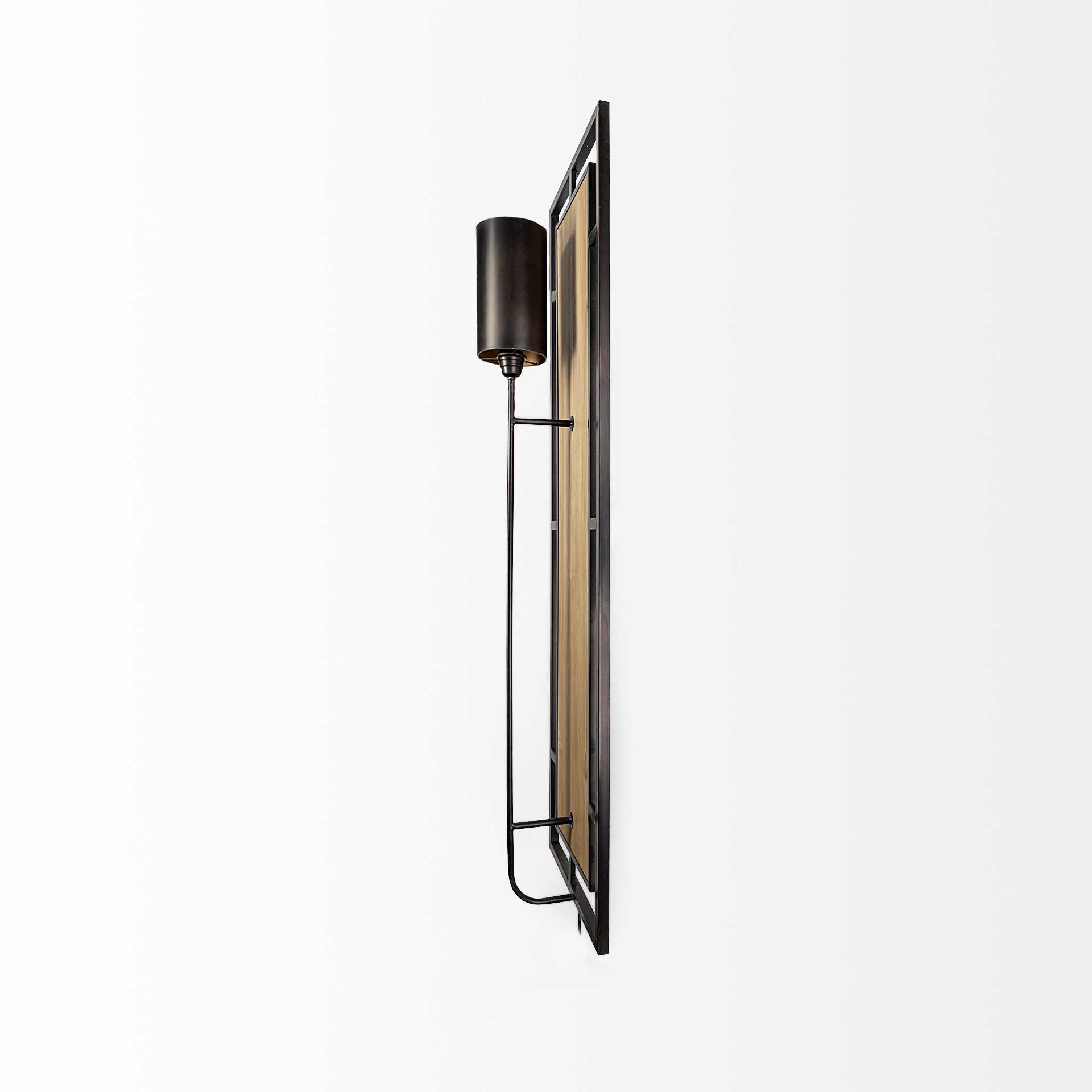 Cleo 16.9x57.1 Black Metal and Wood Rectangular Wall Sconce, by Mercana, 16.93" length x 7.87" width x 57.09" height View 4