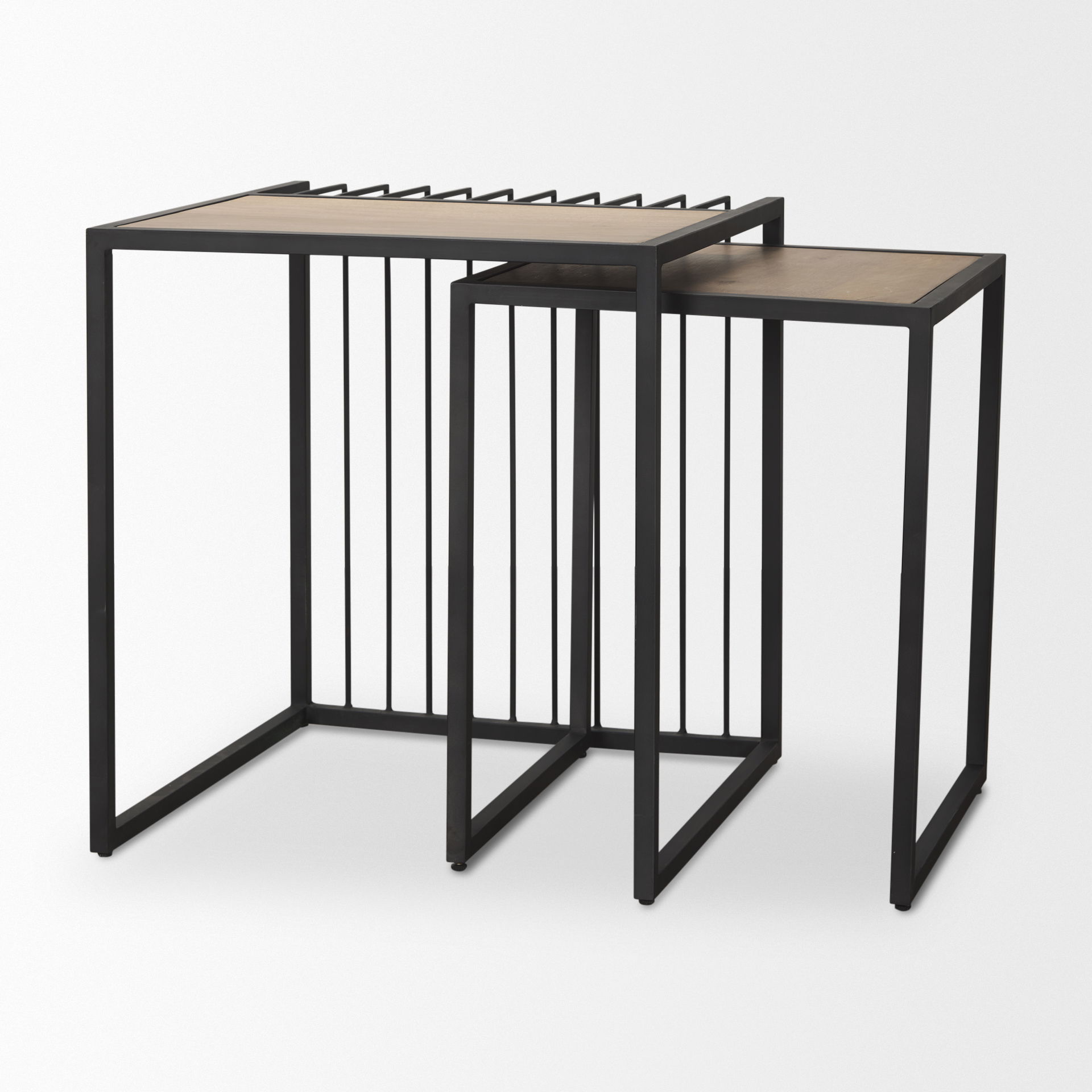 Miles Black Metal with Light Wood Nesting End/Side Table, Side & End Table by Mercana, 22" length x 22" width x 24" height View 6