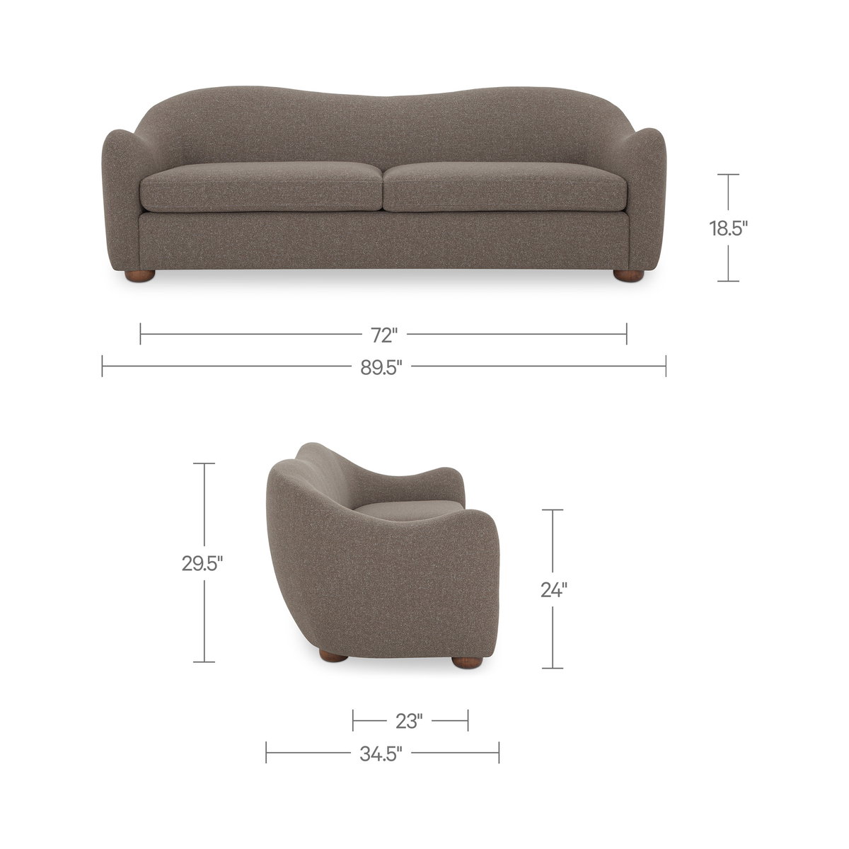 Bria Sofa Brown, Sofas & Sectional by Moe's Home, 89.8" width x 29.6" height x 34.7" depth View 9