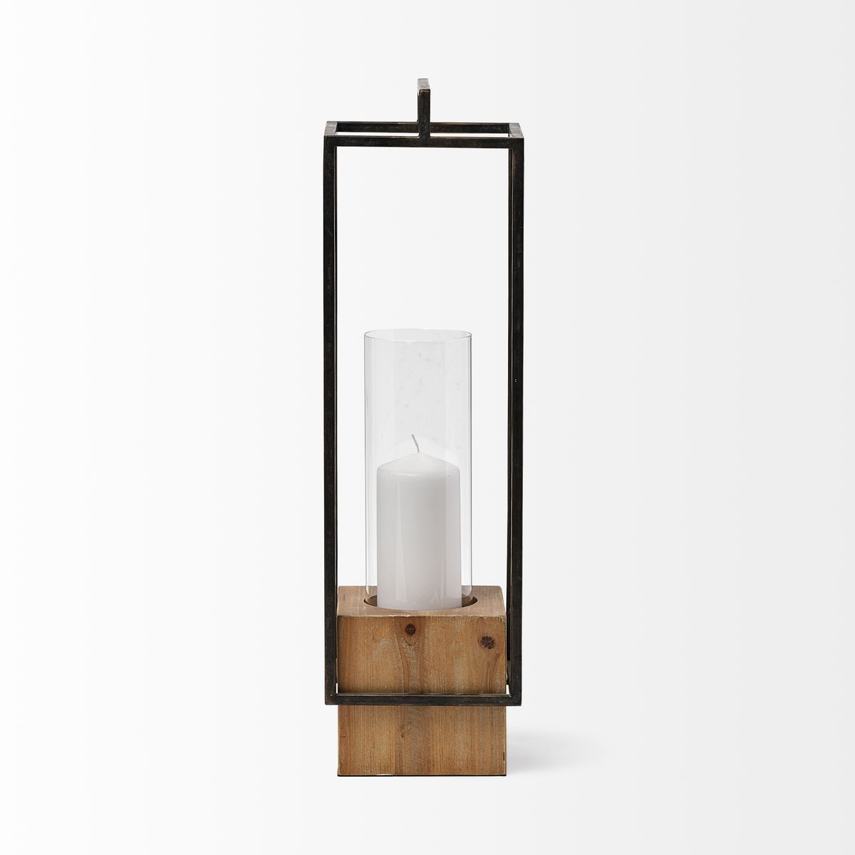 Orionis Large Wood with Black Metal Lantern Candle Holder, Lighting by Mercana, 6.69" length x 6.69" width x 23.82" height View 5