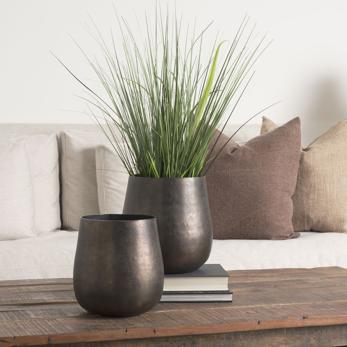 Quade Small Gold Metal Planter, Vase by Mercana, 8.5" length x 8.5" width x 8.5" height View 2