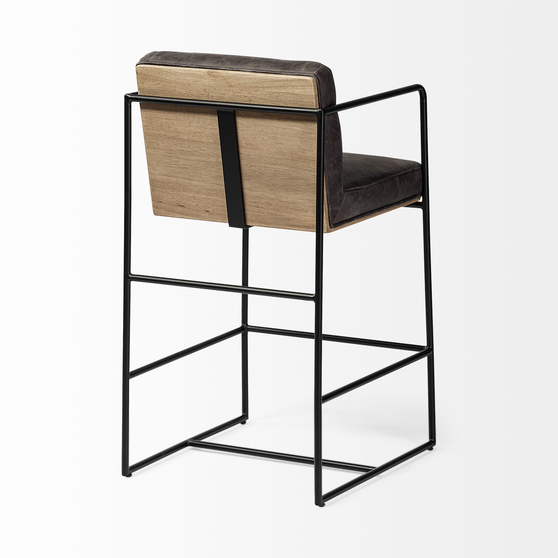 Stamford 36' Total Height Black Leather Seat with Wood Back, Metal Frame Counter Stool, Counter & Bar Stool by Mercana, 18.25" length x 22.5" width x 36.75" height View 7