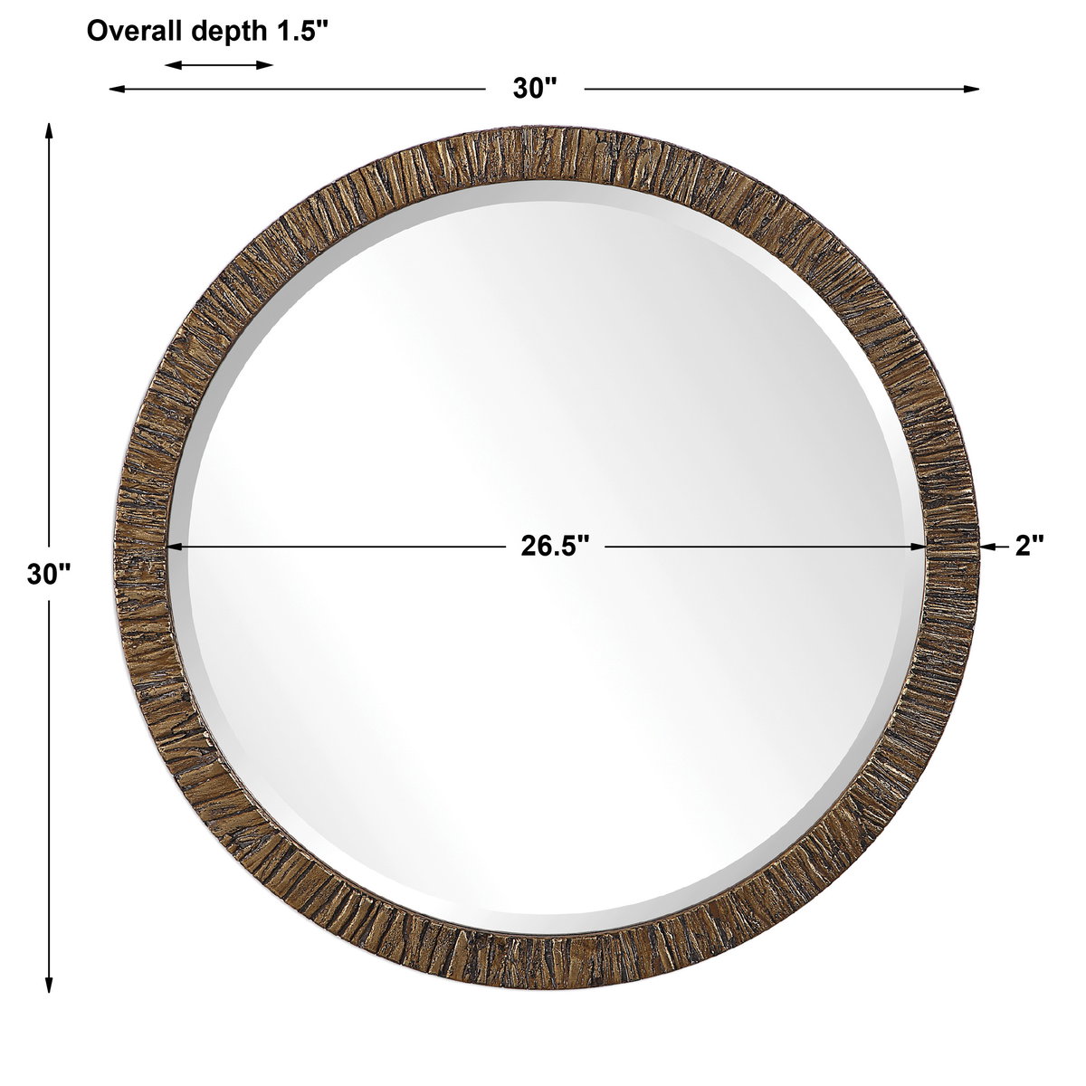 Wayde Gold Bark Round Mirror, by Uttermost, 2'6" width x 2'6" height x 1.5" depth View 3