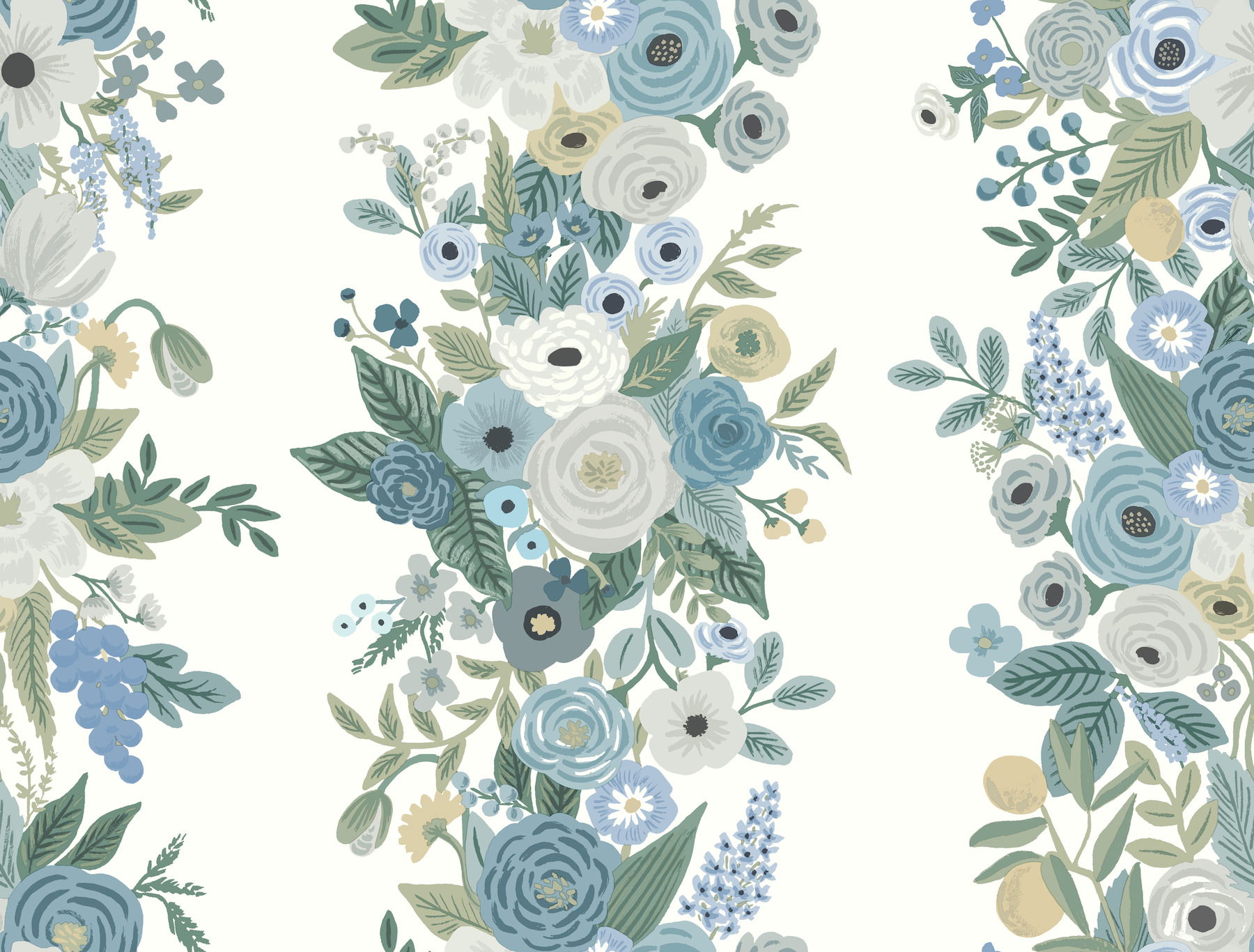 Garden Party Trellis White & Blue Wallpaper large image 