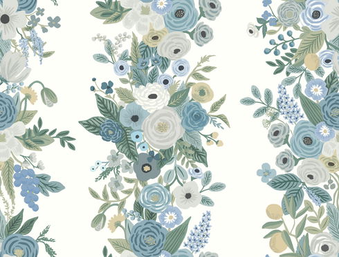 Garden Party Trellis White & Blue Wallpaper