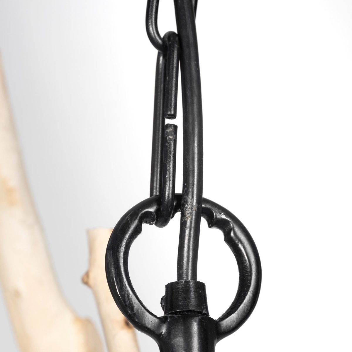 Jules 25x25 Blonde Wood and Black Metal Six Bulb Chandelier Light, by Mercana, 25" length x 25" width x 25" height View 5