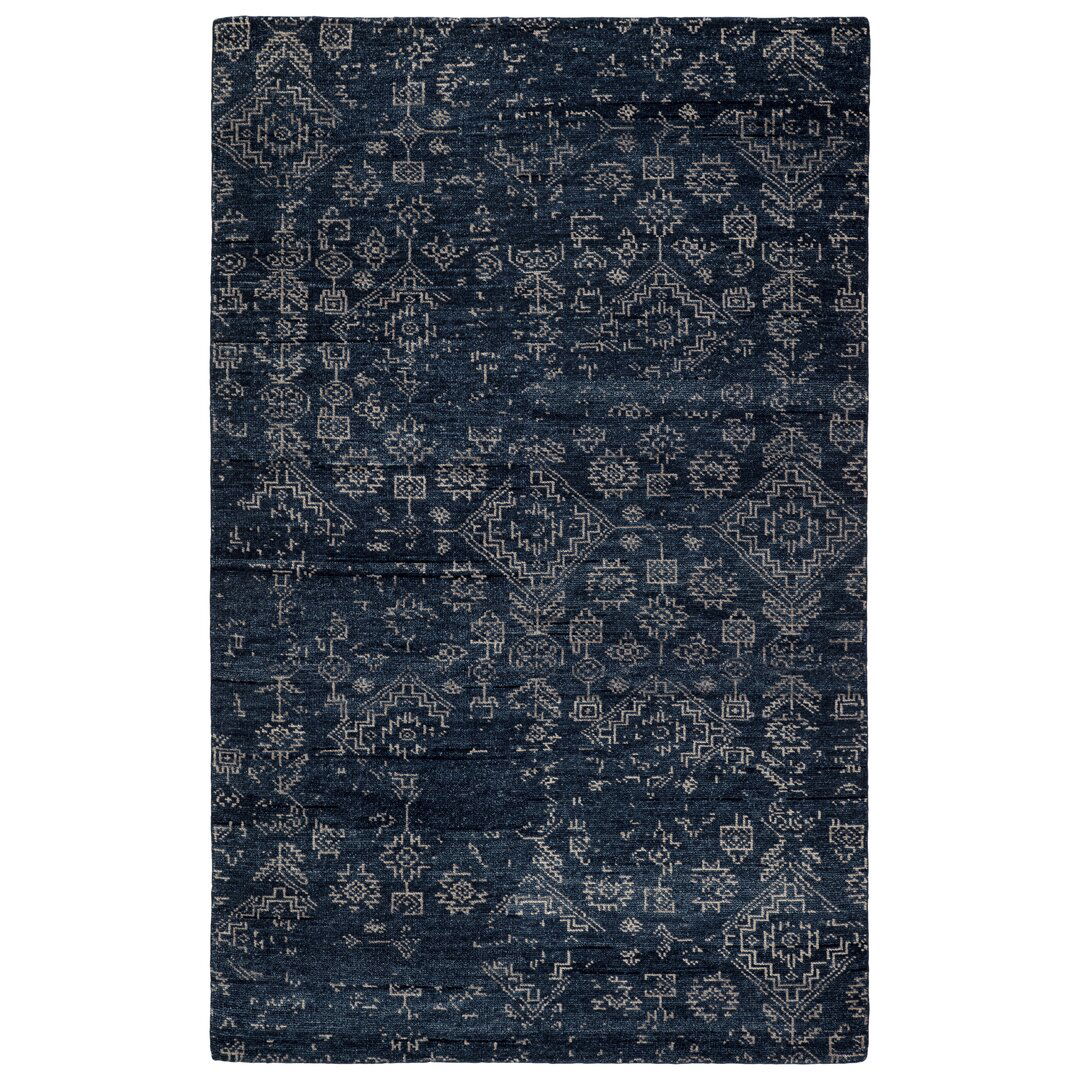 Azuma Hand-Knotted Tribal Dark Blue/ Light Gray Area Rug large image 