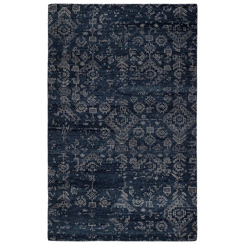 Azuma Hand-Knotted Tribal Dark Blue/ Light Gray Area Rug