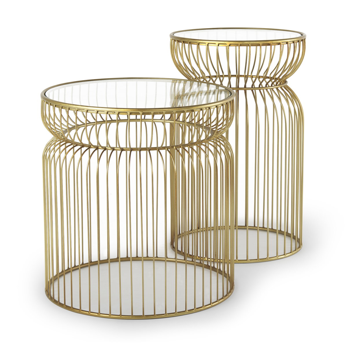 Shani Set of 2 Round, Gold Metal with Glass Accent Tables, Side & End Table by Mercana, 19" length x 19" width x 20.25" height View 1