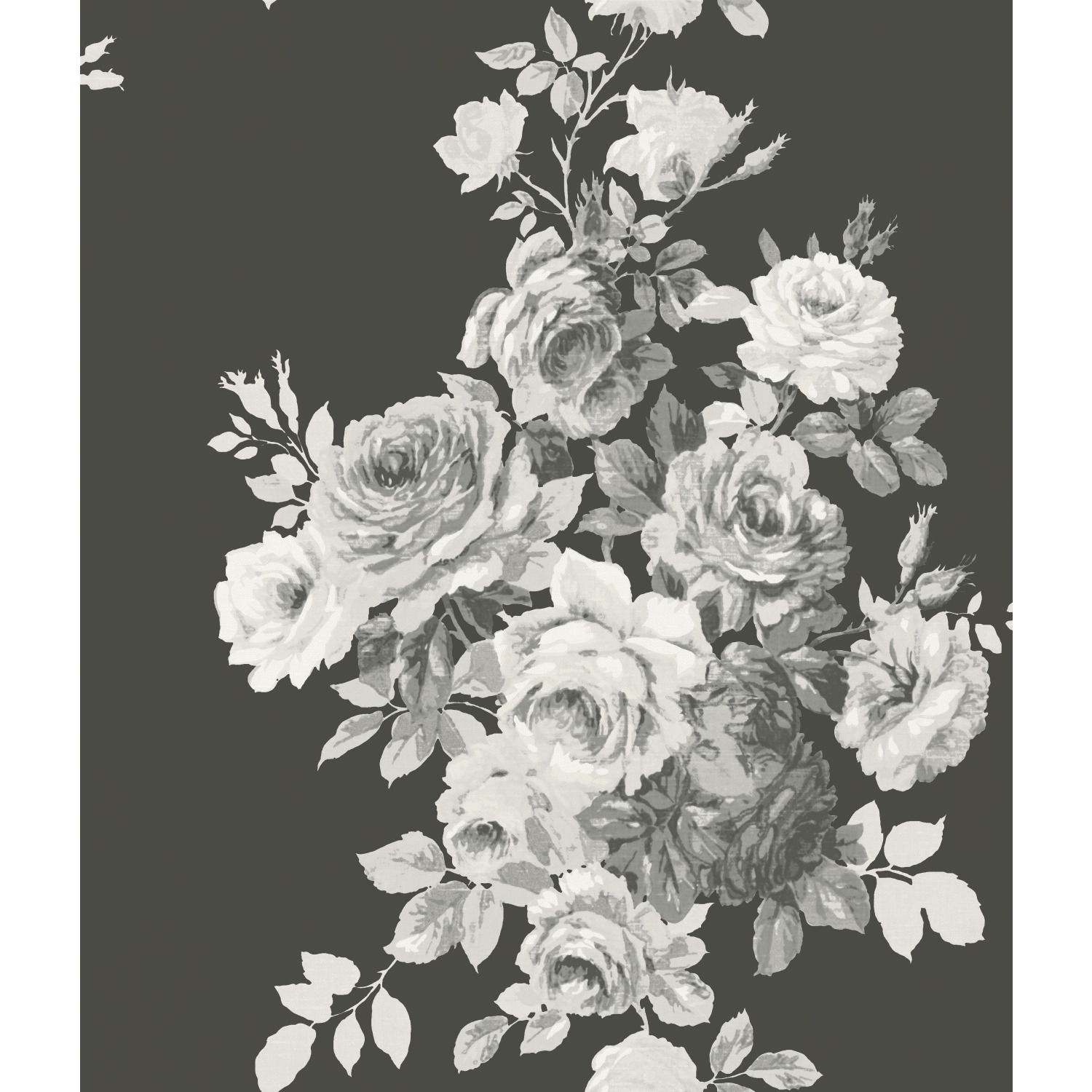 Tea Rose Black & White Wallpaper, by York Wall, 33' length x 1'8.5" width x 0.02" depth View 1