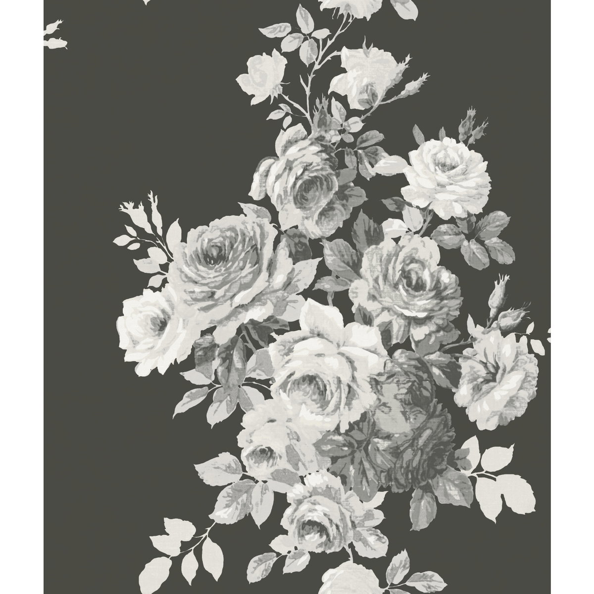Tea Rose Black & White Wallpaper, by York Wall, 33' length x 1'8.5" width x 0.02" depth