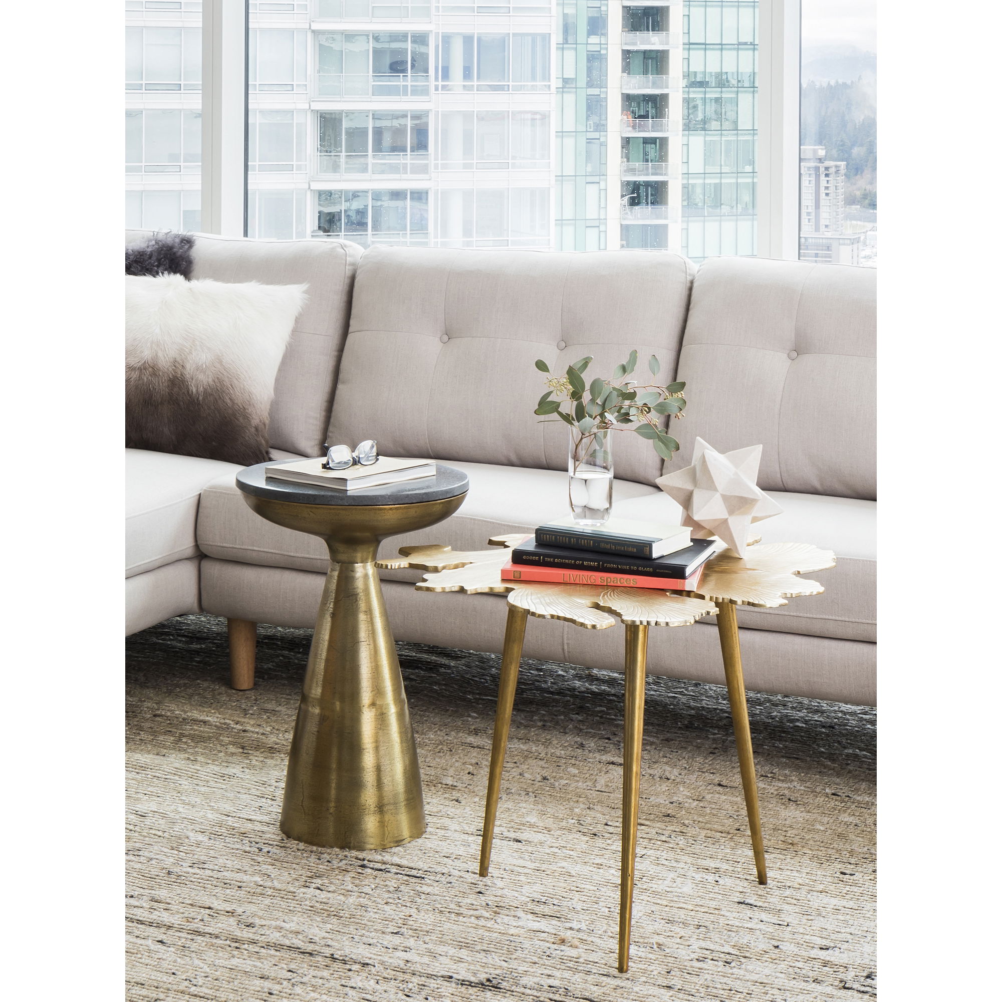 Amoeba Side Table Gold, Side & End Table by Moe's Home, 28" width x 20" height x 24" depth View 3