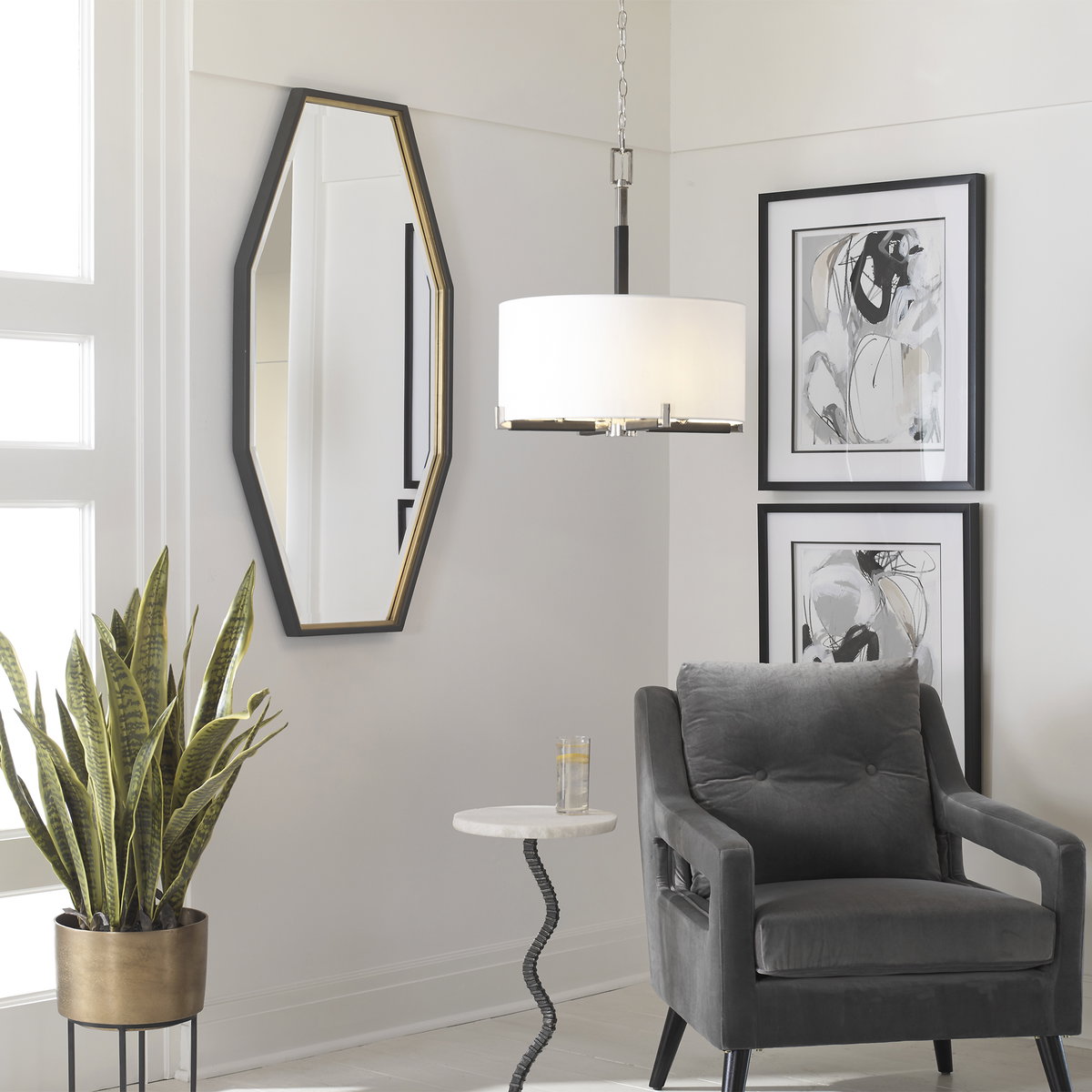 Savion Gold Octagon Mirror, by Uttermost, 24" width x 46" height x 1.5" depth View 2