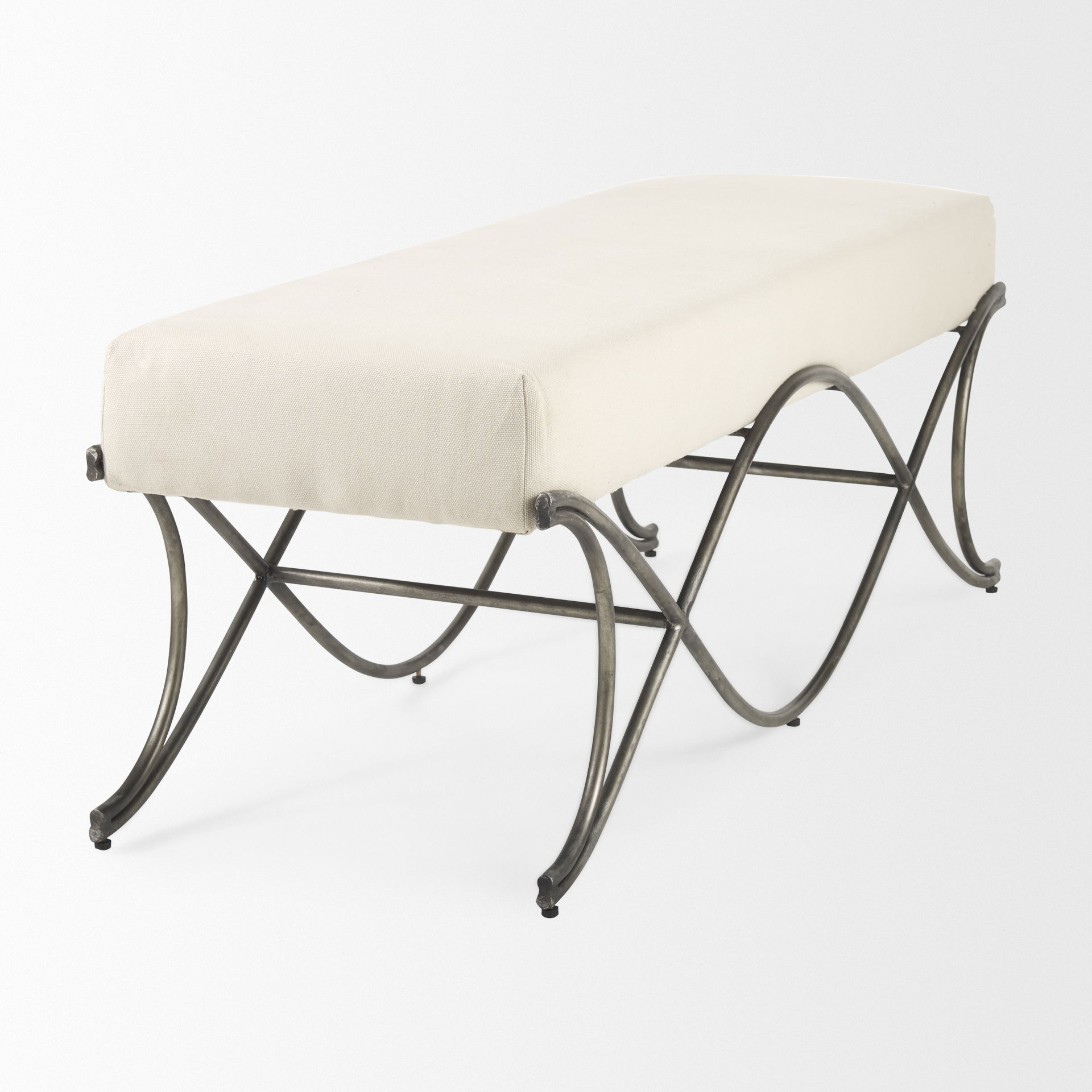 Ayla 55L x 17.6W x 18H Cream Fabric Seat with Antique Nickel Frame Bench, Benche by Mercana, 55" length x 19.75" width x 20.5" height View 7