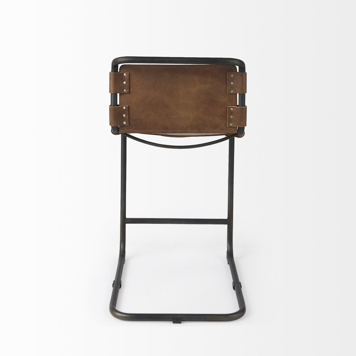 Berbick Low Back 26in Seat Counter Stool | Brown Leather with Gray Metal, Counter & Bar Stool by Mercana, 20.5" length x 24.8" width x 39" height View 5