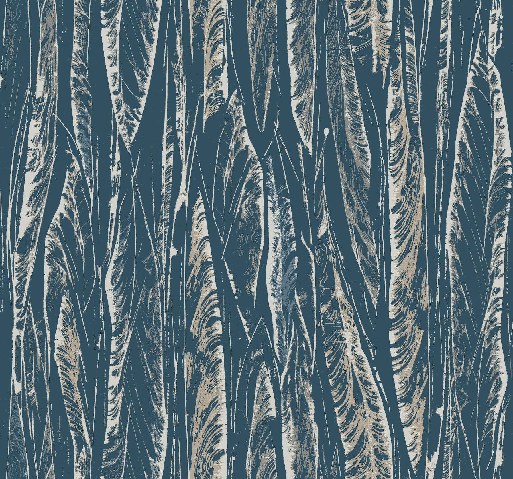 Native Leaves Navy Wallpaper large image 