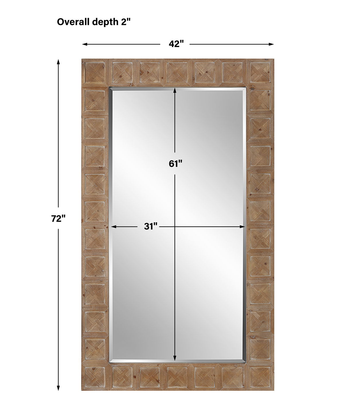 Ranahan Rustic Farmhouse Mirror, by Uttermost, 42" width x 72" height x 2" depth View 3